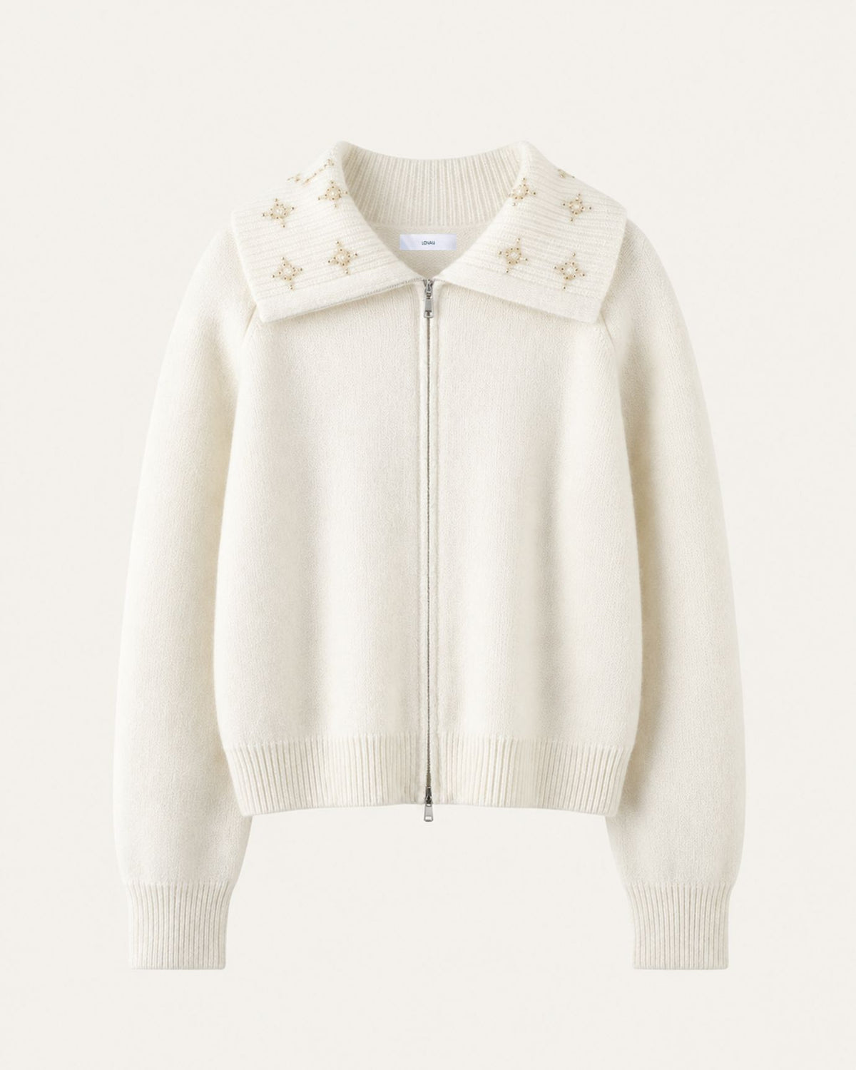 Lina Beaded and Embroidered 100% Cashmere Zip Cardigan
