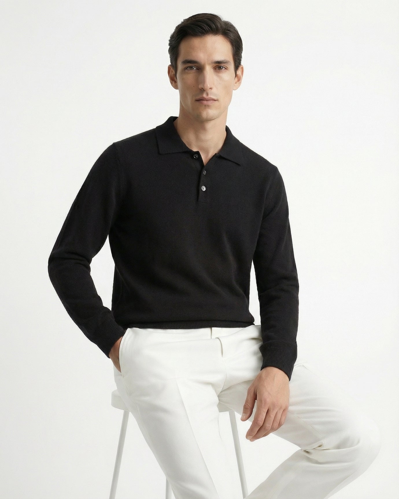 Cashmere Wool Polo Long Sleeve