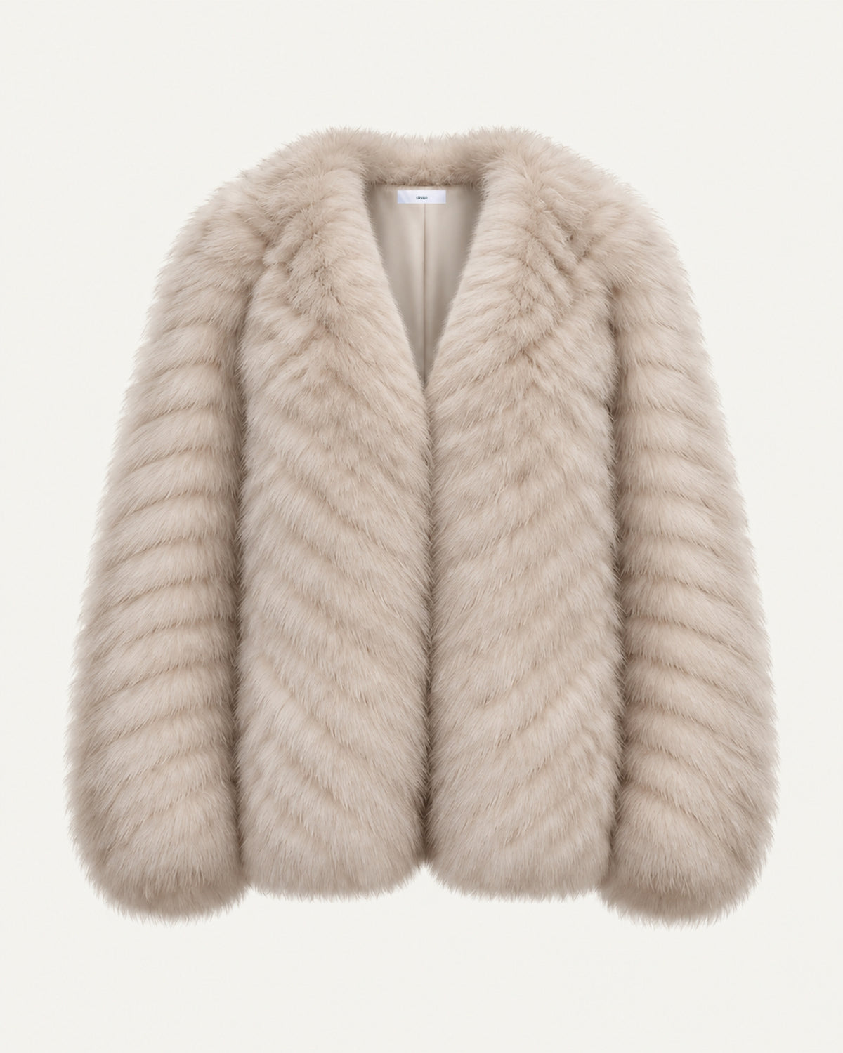 V-Neck Short Striped Fox Fur Jacket