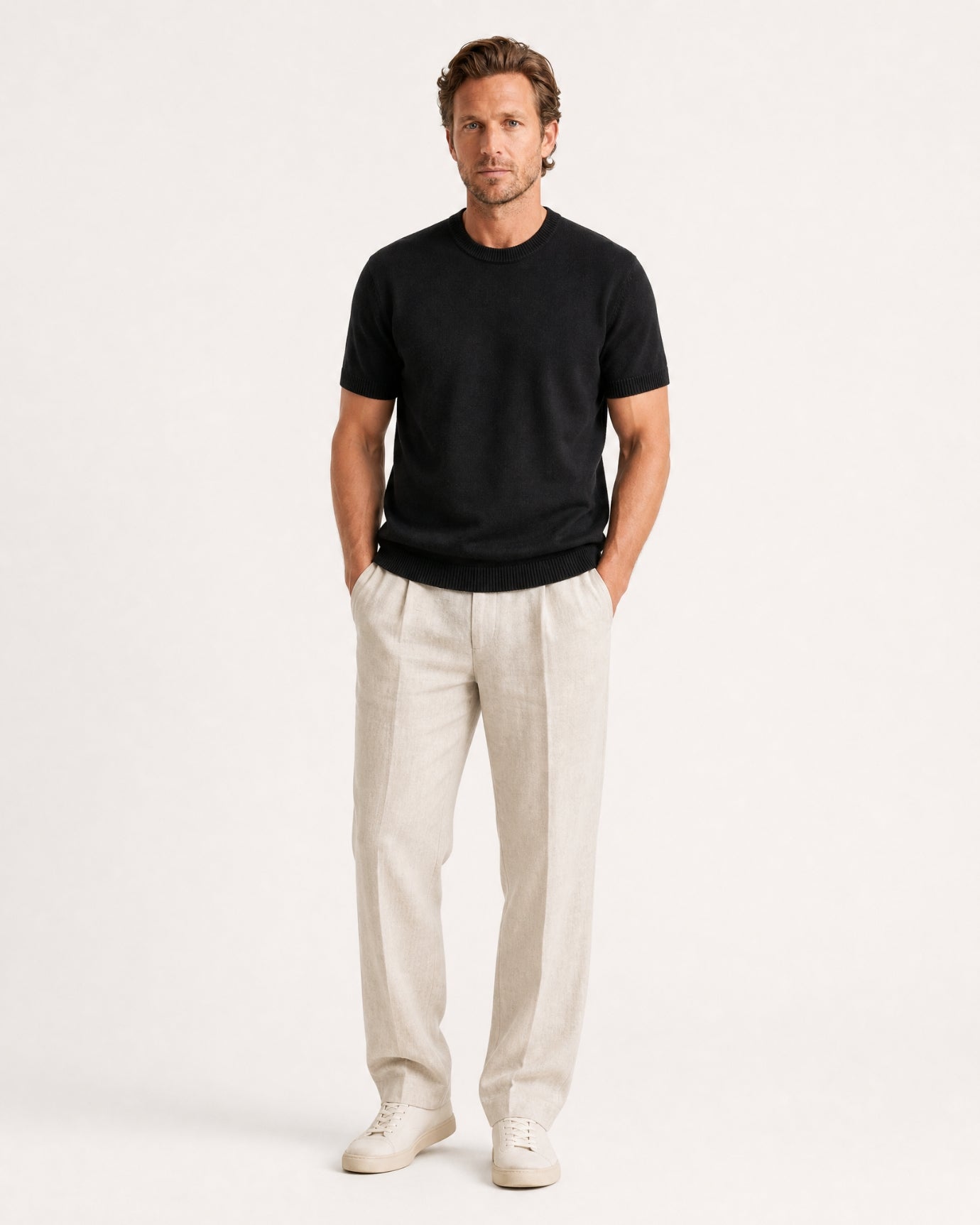 Cashmere Basic Knit Short-Sleeve Tee