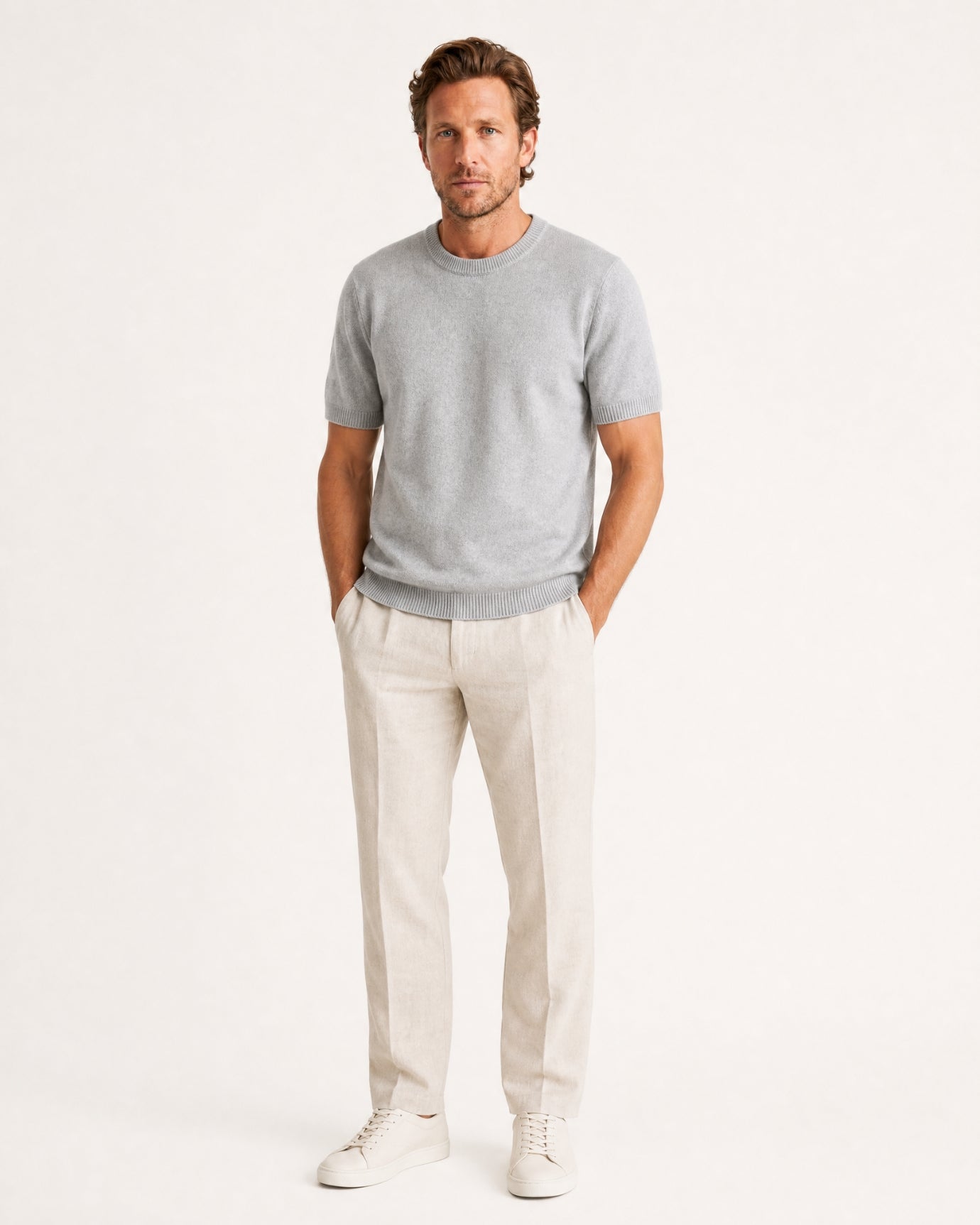 Cashmere Basic Knit Short-Sleeve Tee