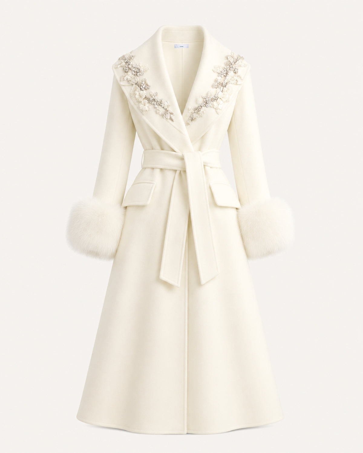 Hamptons Fox Fur Collar Embellished Wool Cashmere Coat