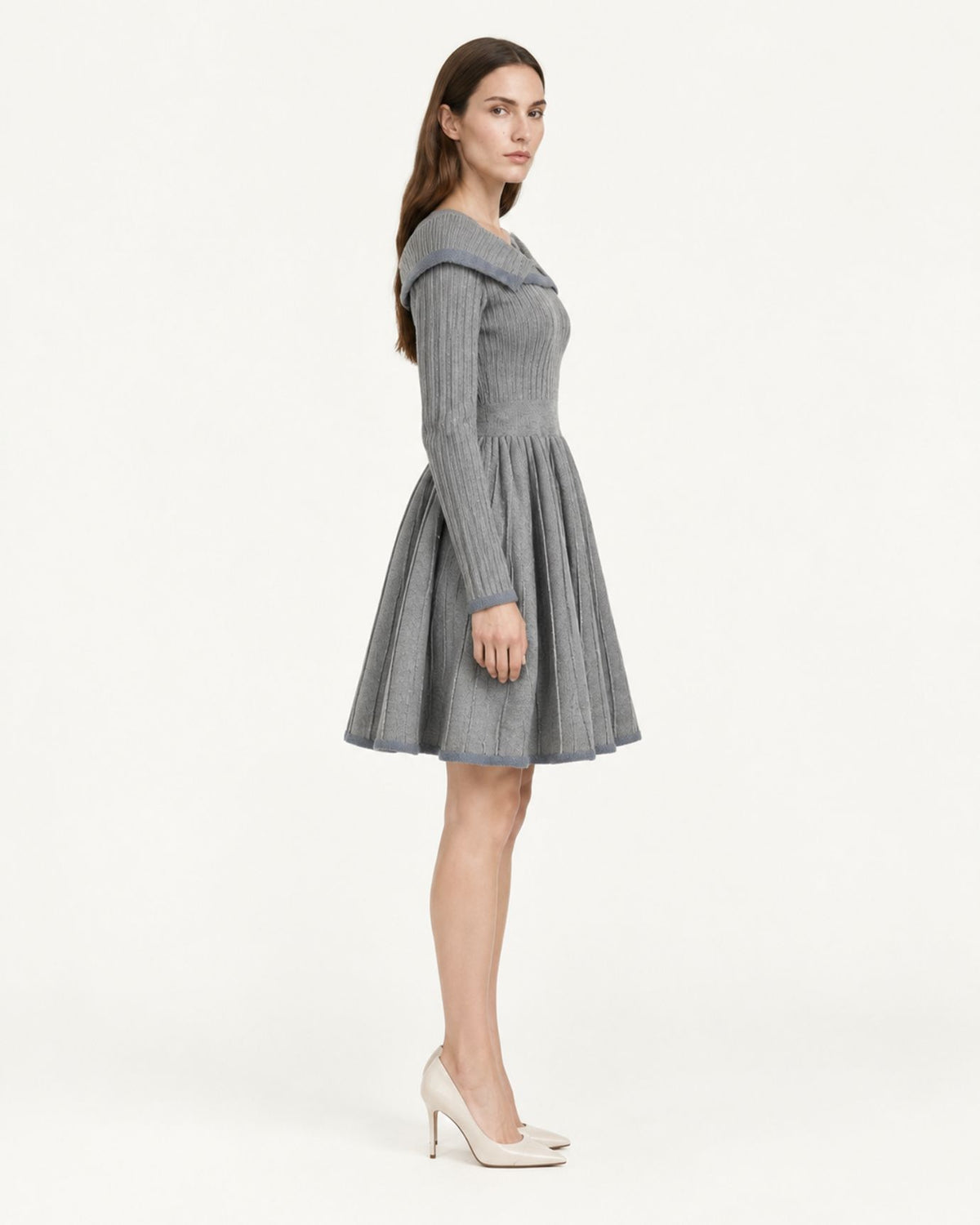 High-Waisted A-Line Long-Sleeve Sweater Dress