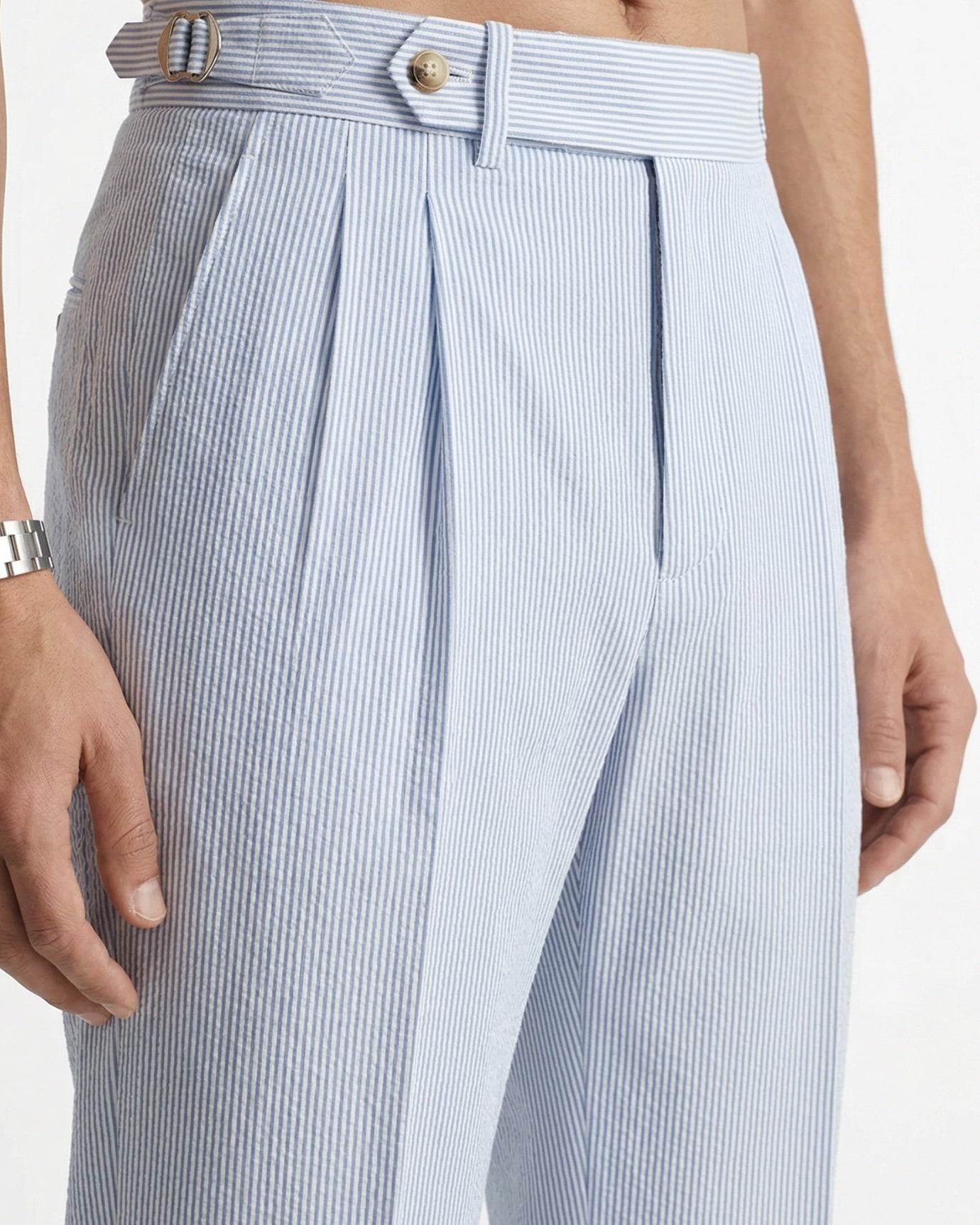 Pantalón de rayas azul claro de cintura alta