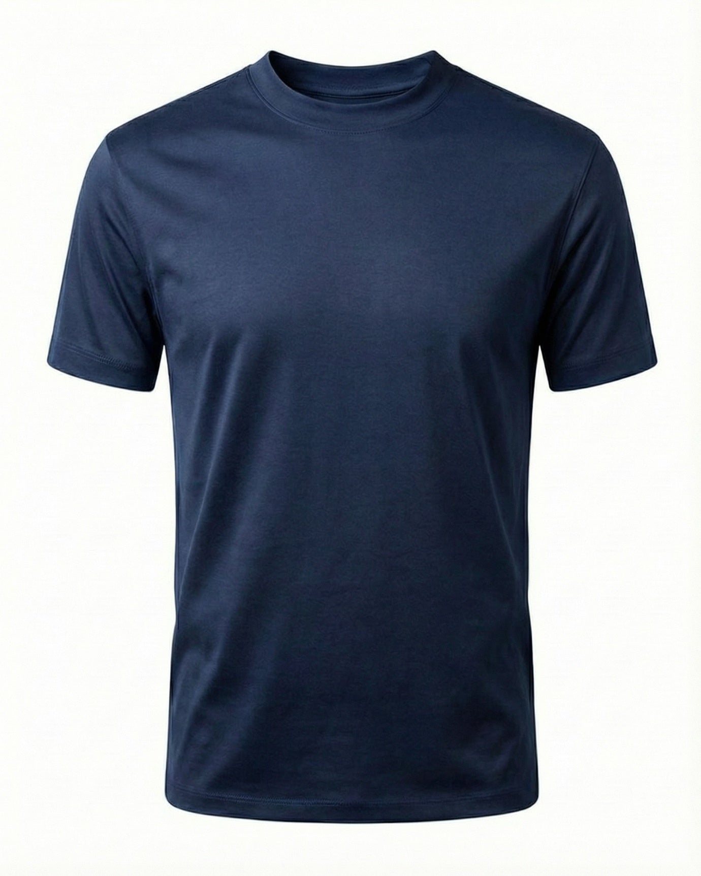 High-Count Dark Navy Mercerized Cotton Round Neck Breathable T-Shirt