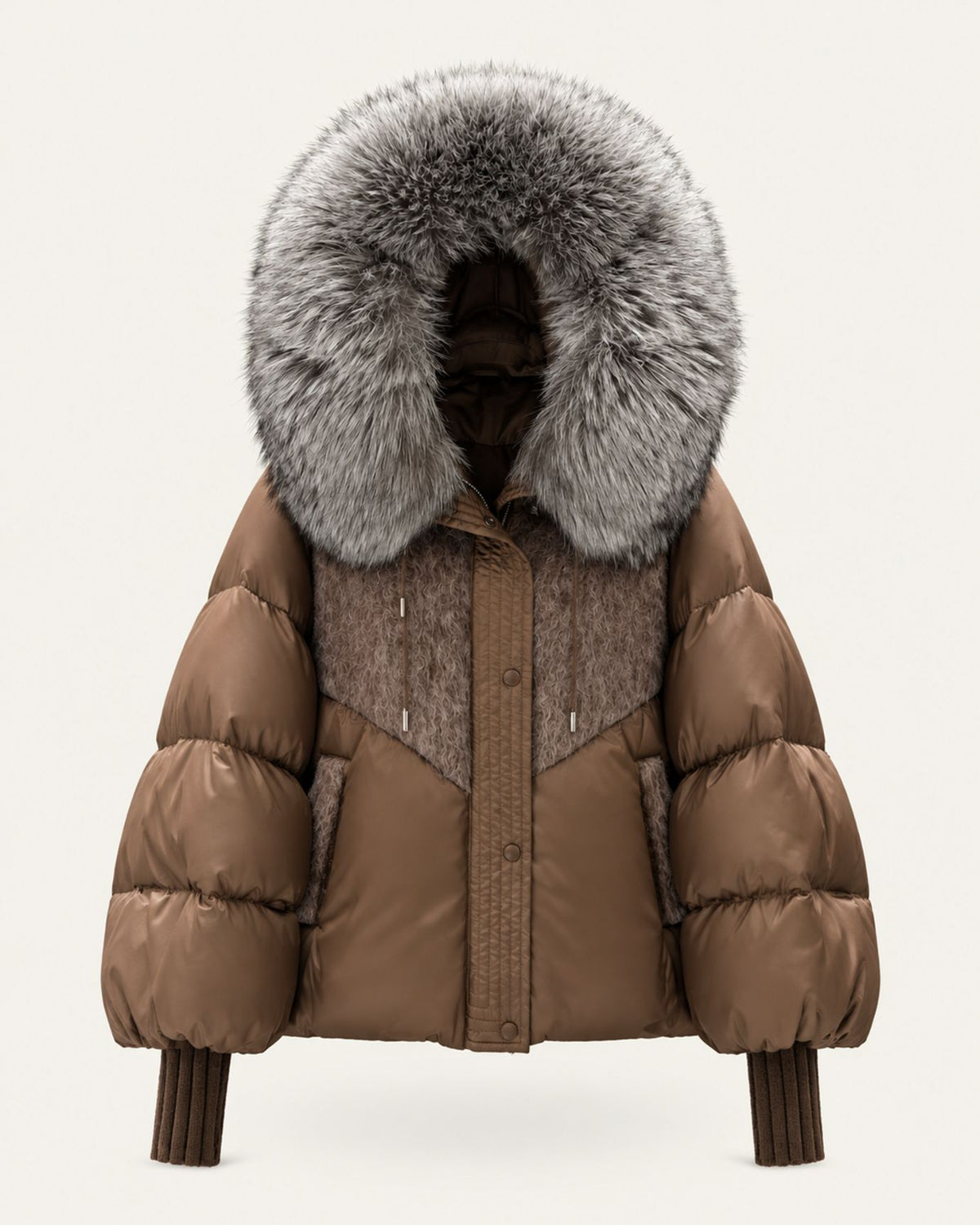 Lina Oversized Down Jacket with Natural Fox Fur Hood