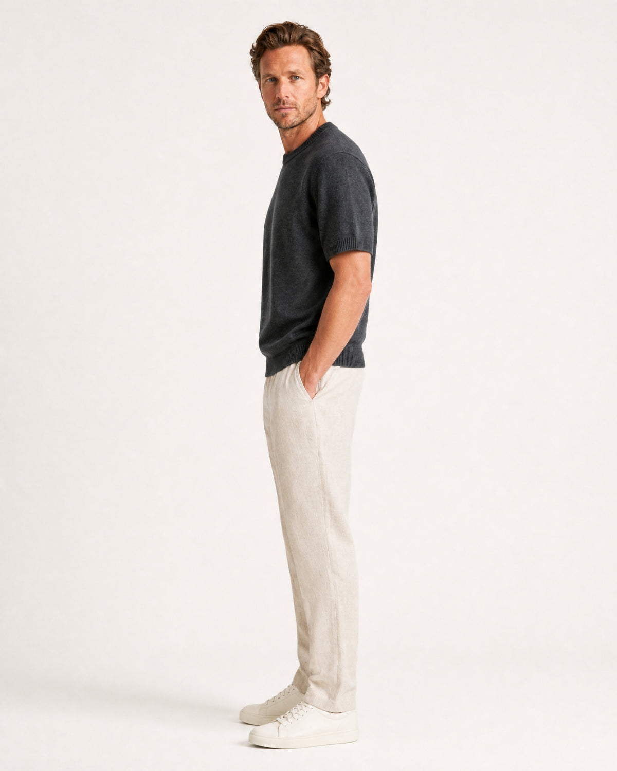 Cashmere Basic Knit Short-Sleeve Tee