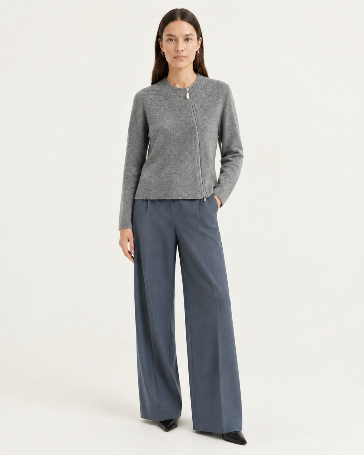 NY Cashmere Asymmetrical Zip Cardigan