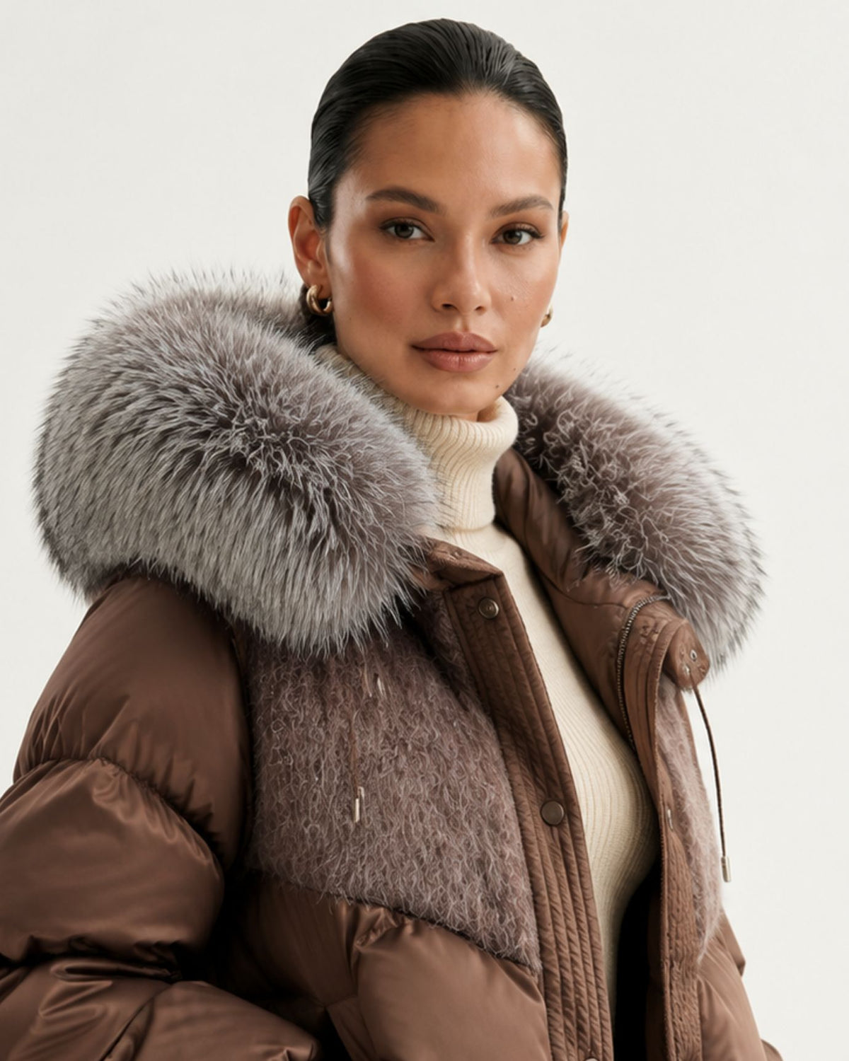 Lina Oversized Down Jacket with Natural Fox Fur Hood