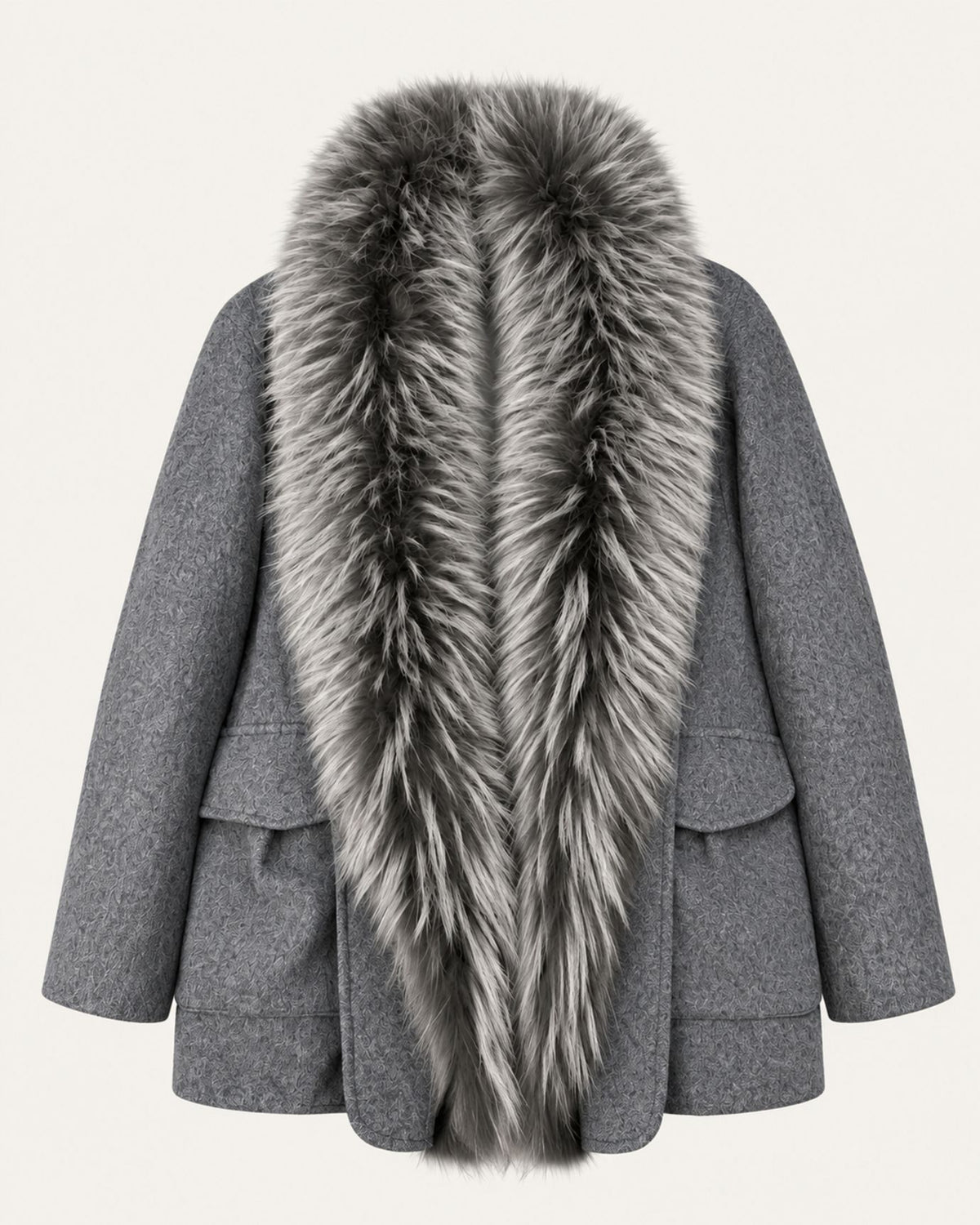 Wool Goose Down Coat with Natural Raccoon Fur Collar