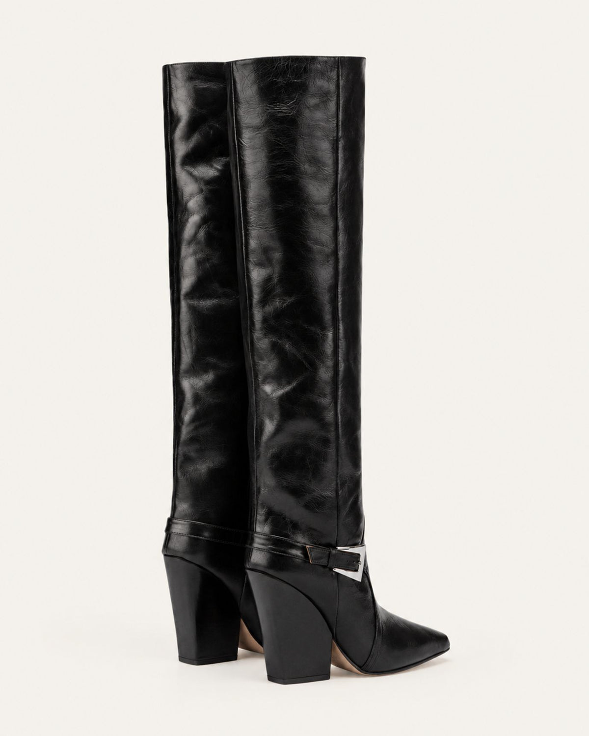 Block Heel Knee-High Boots with Buckle Detail