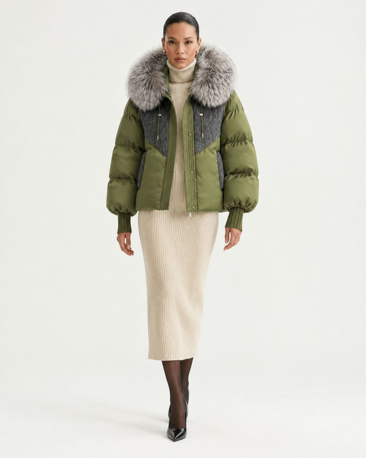 Lina Oversized Down Jacket with Natural Fox Fur Hood