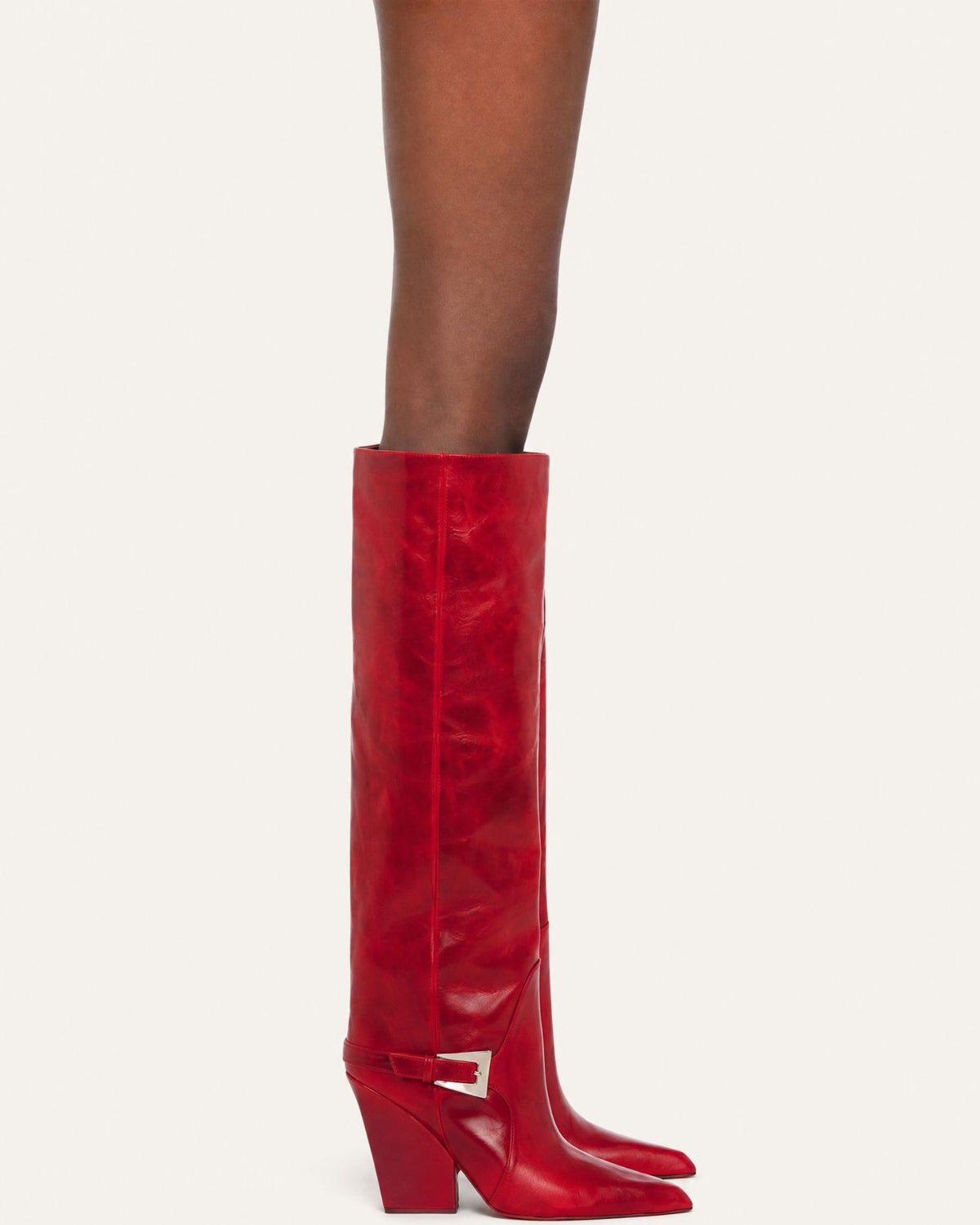 Block Heel Knee-High Boots with Buckle Detail