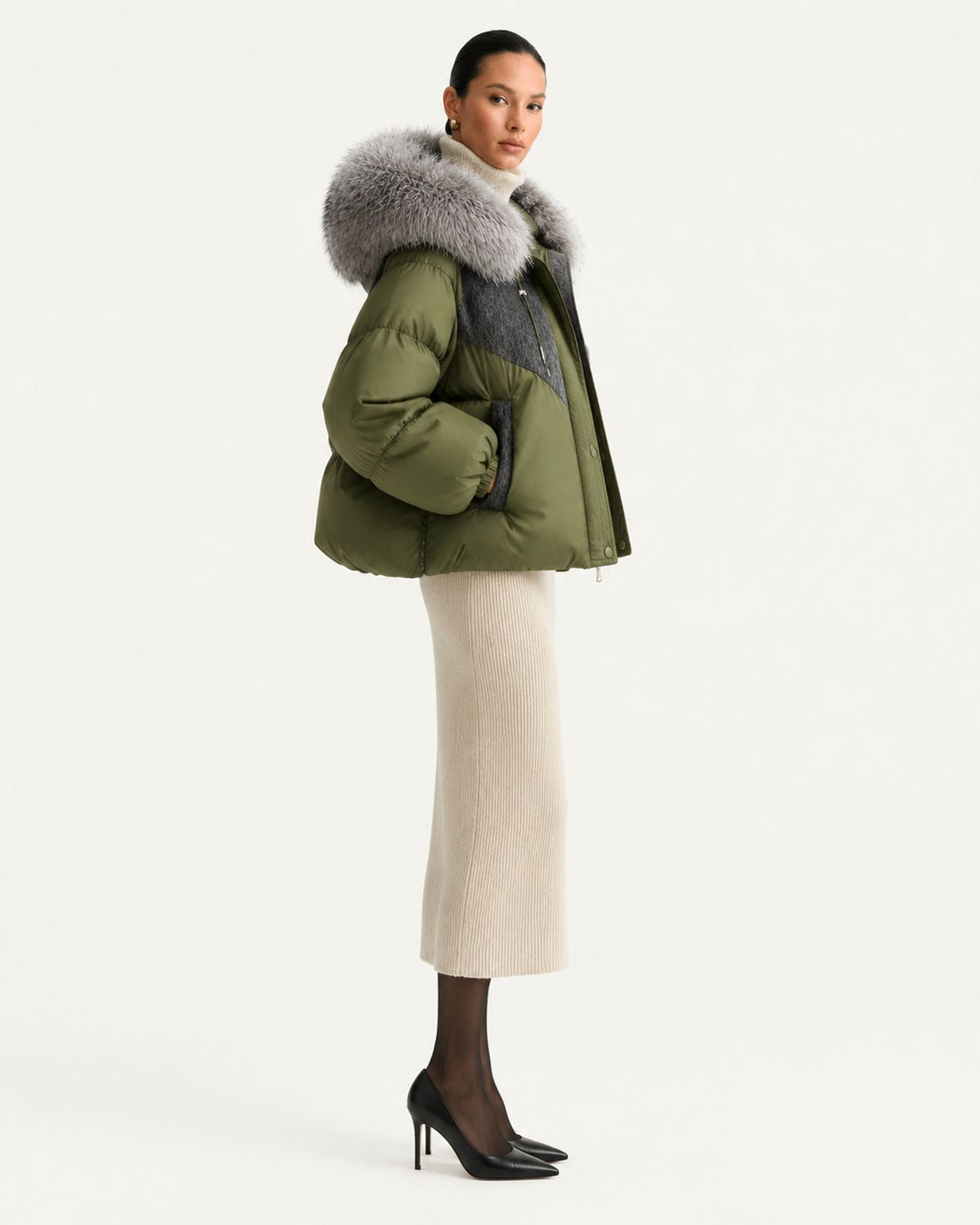 Lina Oversized Down Jacket with Natural Fox Fur Hood