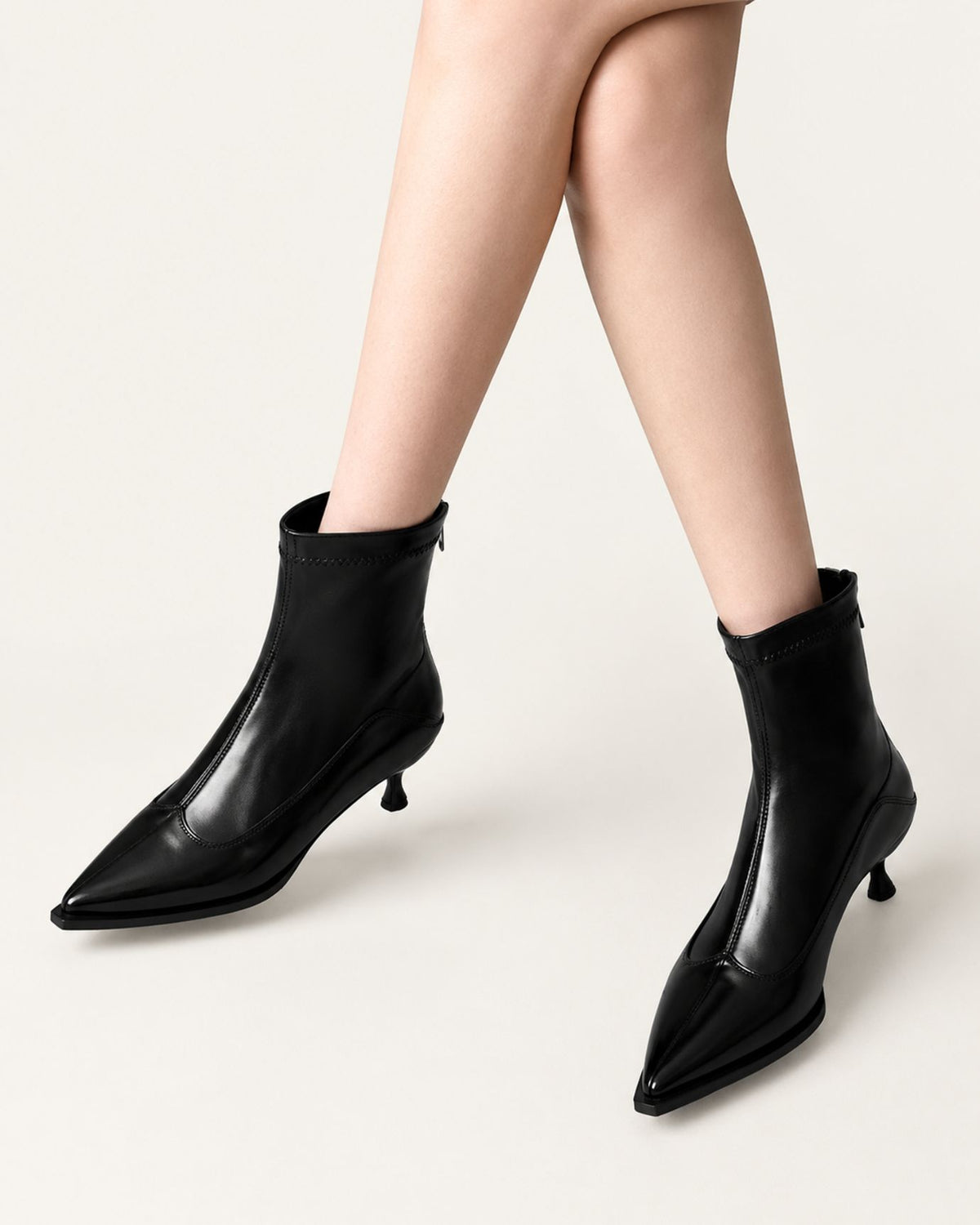 Cindy Pointed-Toe Leather Stiletto Ankle Boots
