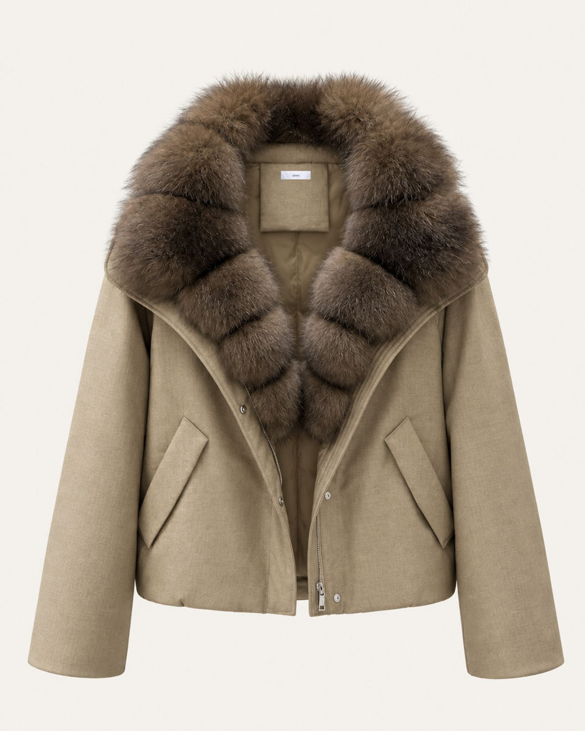 Relaxed-Fit Down Coat with Natural Fox Fur Collar