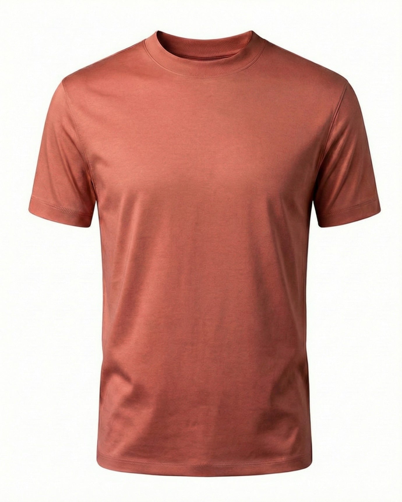 High-Count Red Cream Mercerized Cotton Round Neck Breathable T-Shirt