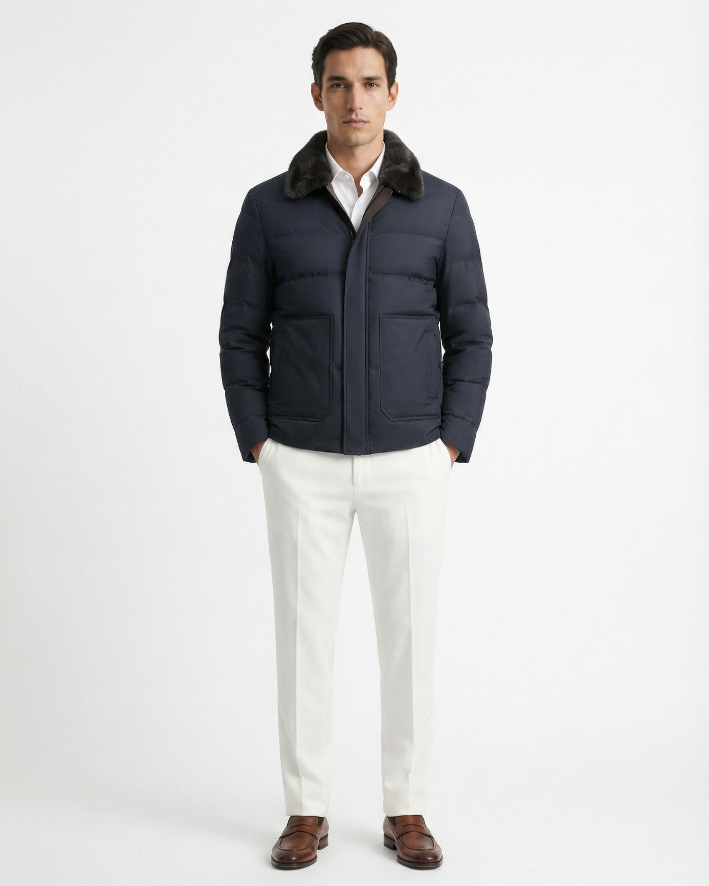 High-End Jacket with Mink Fur Collar & Detachable Rabbit Fur Liner