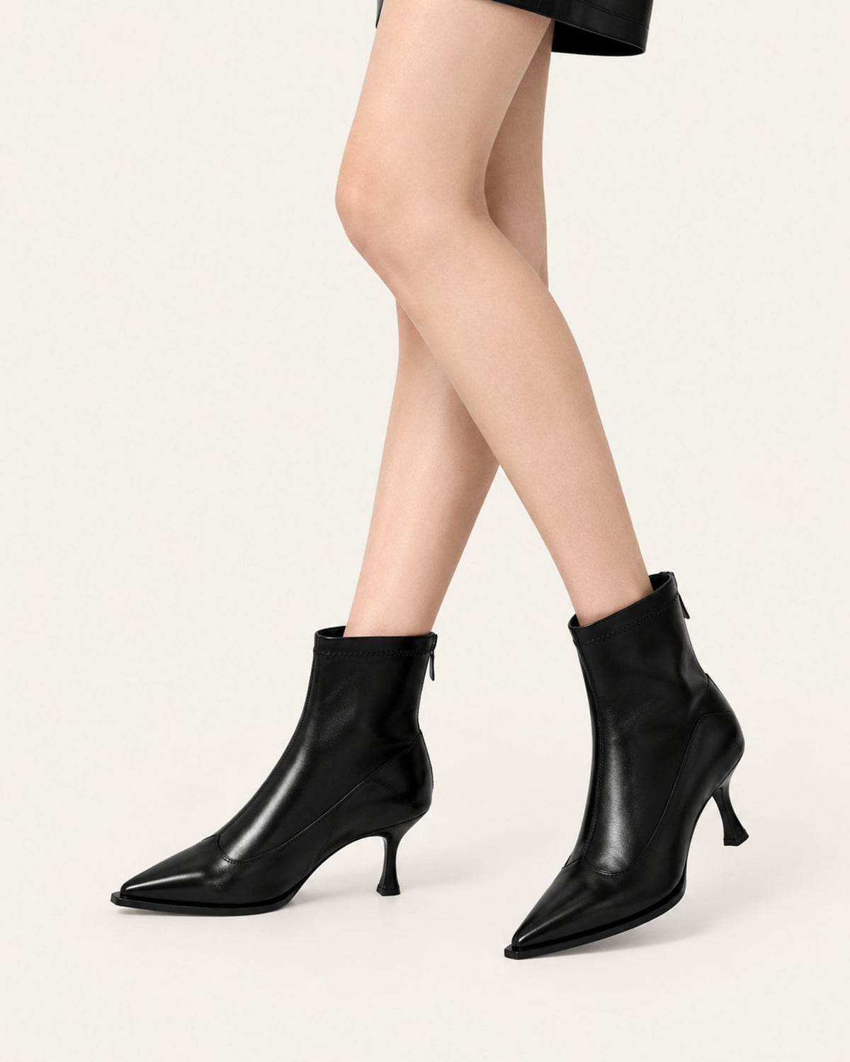 Cindy Pointed-Toe Leather Stiletto Ankle Boots