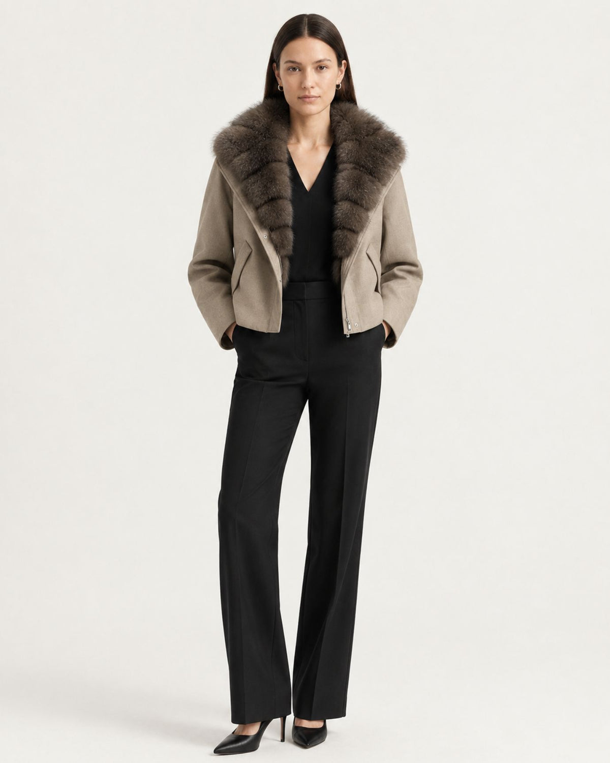 Relaxed-Fit Down Coat with Natural Fox Fur Collar