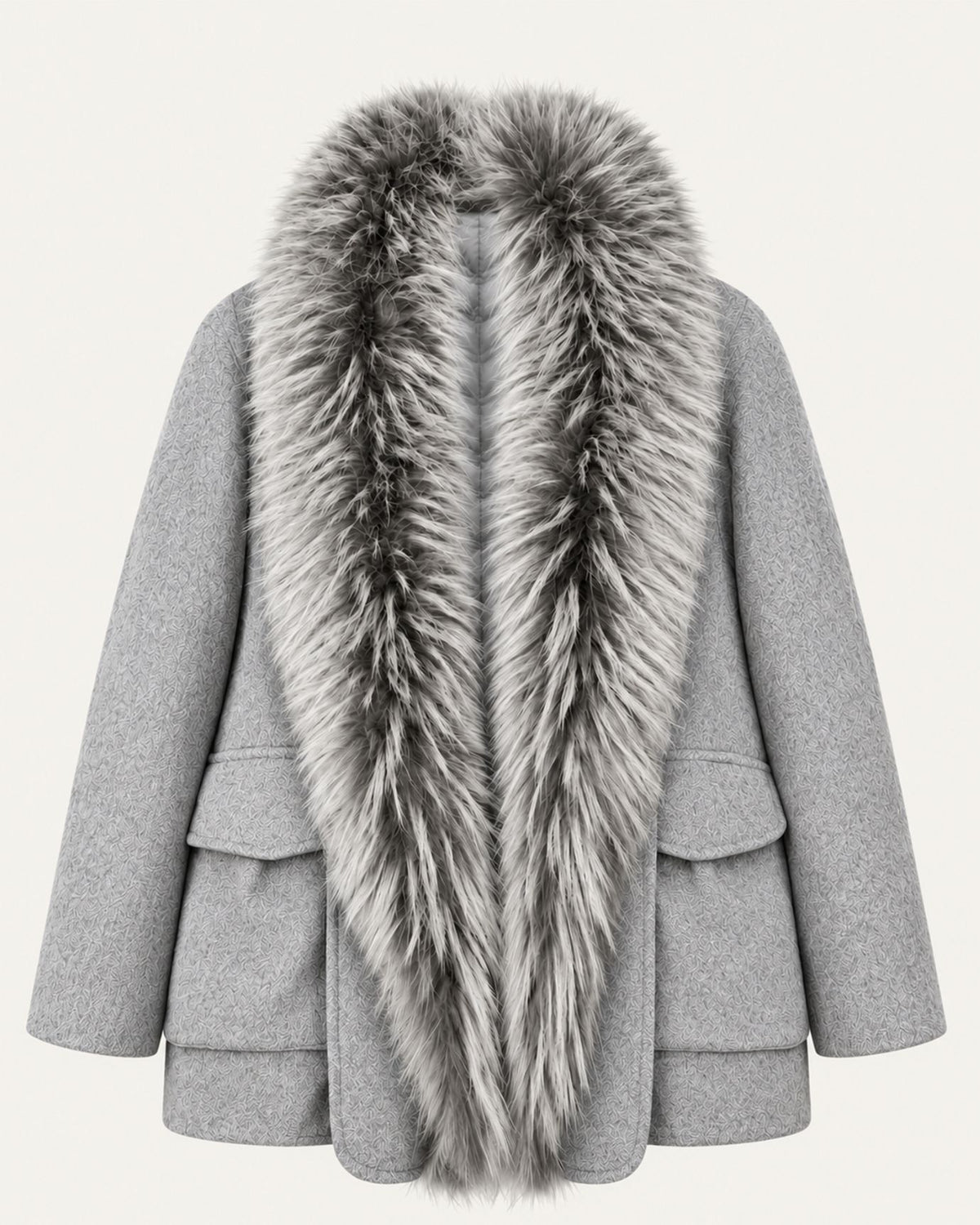 Wool Goose Down Coat with Natural Raccoon Fur Collar