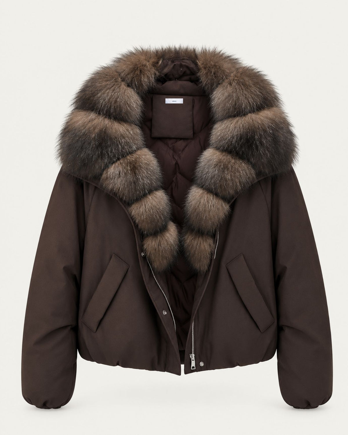 Relaxed-Fit Down Coat with Natural Fox Fur Collar