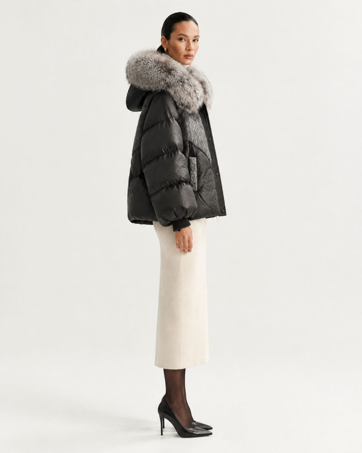 Lina Oversized Down Jacket with Natural Fox Fur Hood