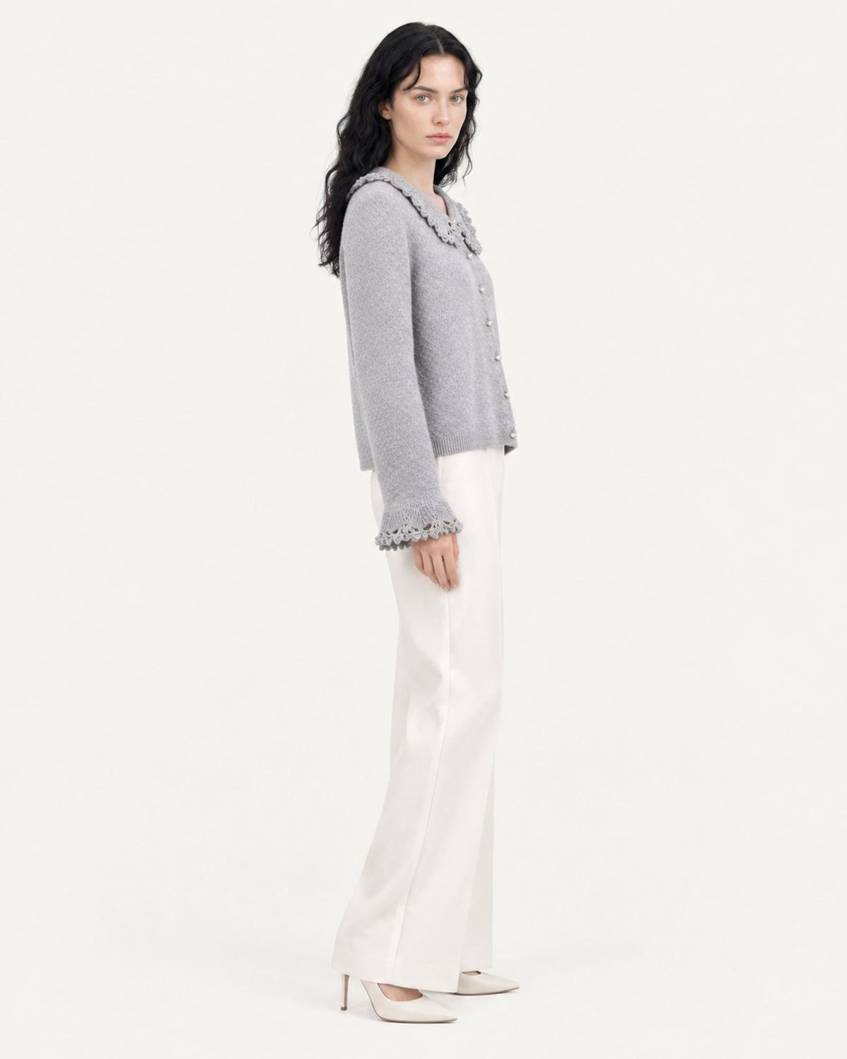 Cashmere Crochet Collar Sweater Cardigan