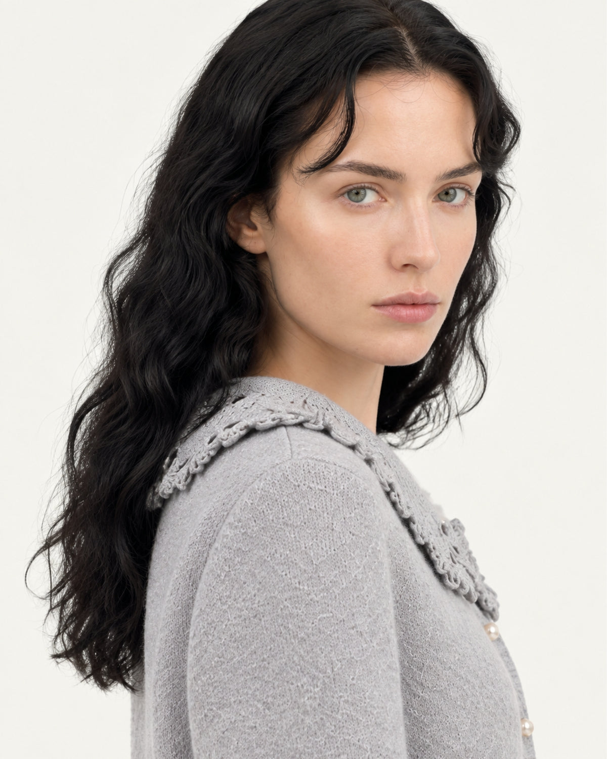 Cashmere Crochet Collar Sweater Cardigan