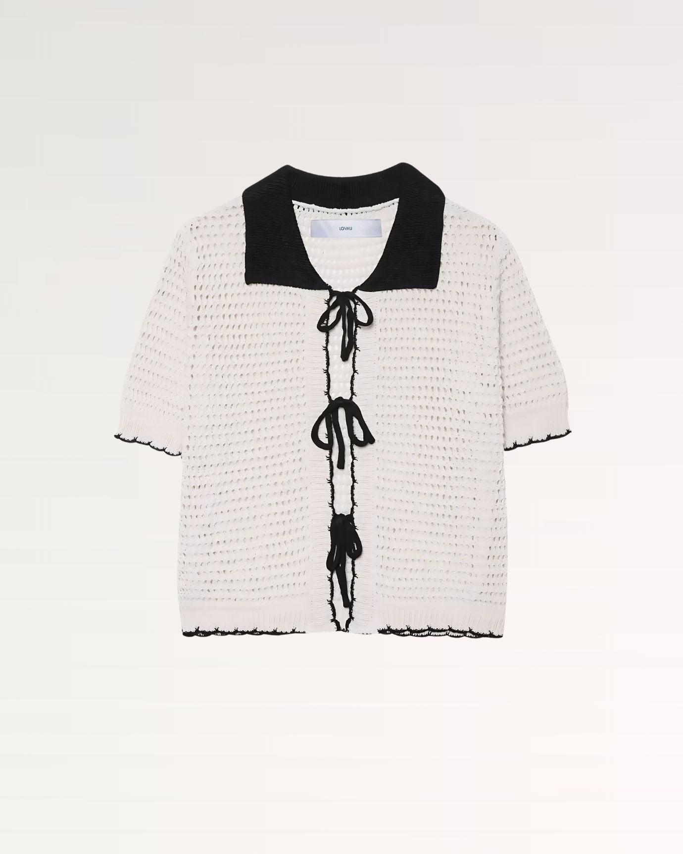 Brit Crochet Polo Collar Black and White