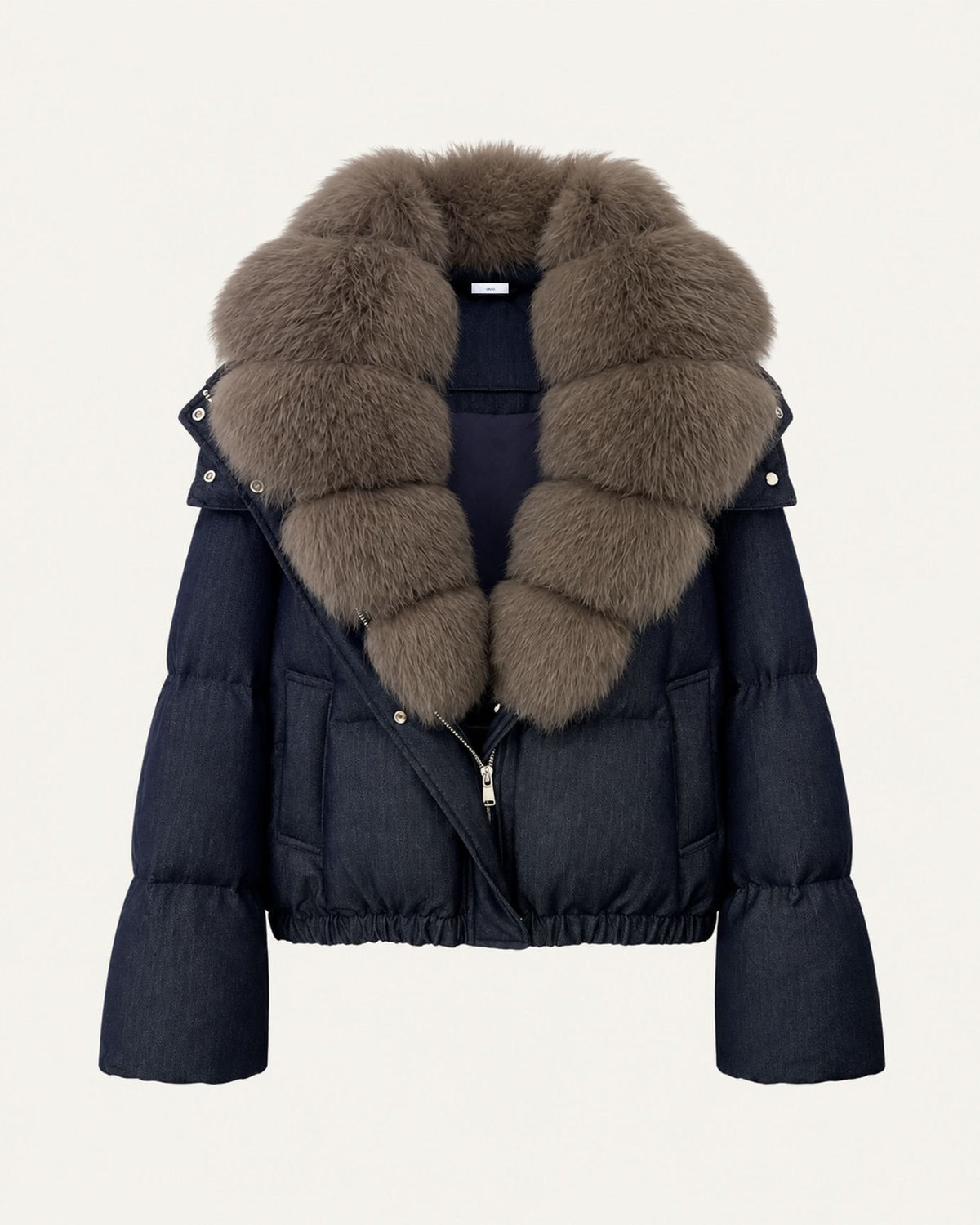 Navy Blue Duck Down Puffer with Detachable Fox Fur Collar