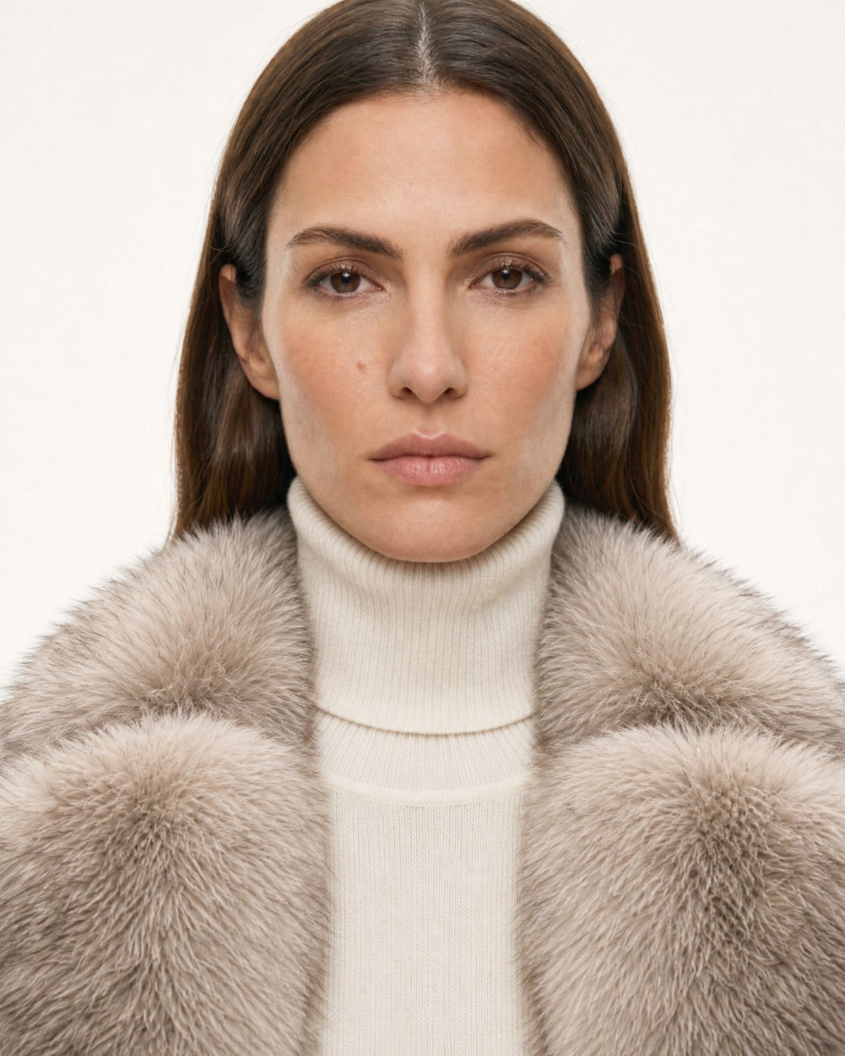 Mira Belted Mid-Length Wool Coat with Fox Fur Collar