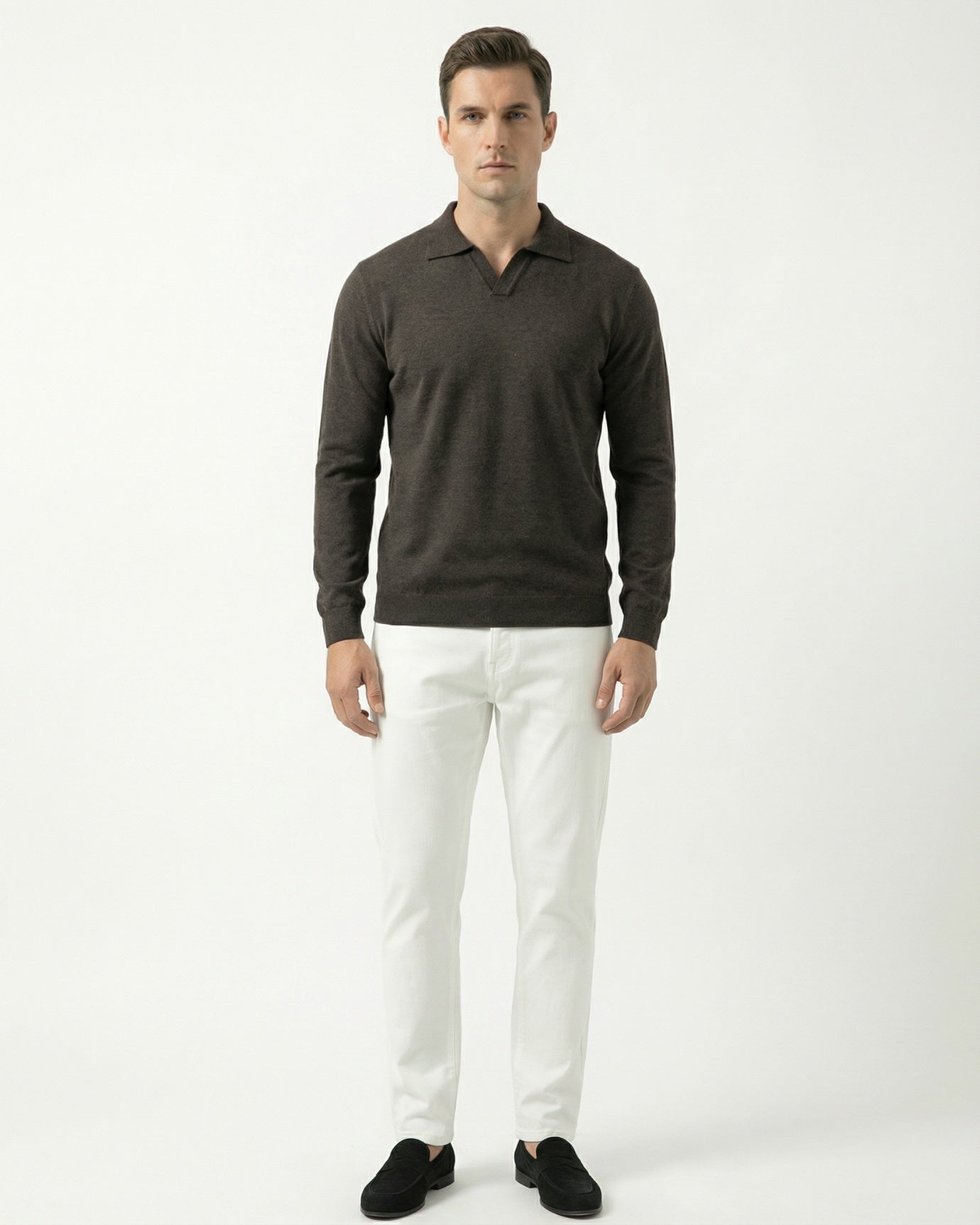 Polo de lana modal con cuello de gaviota