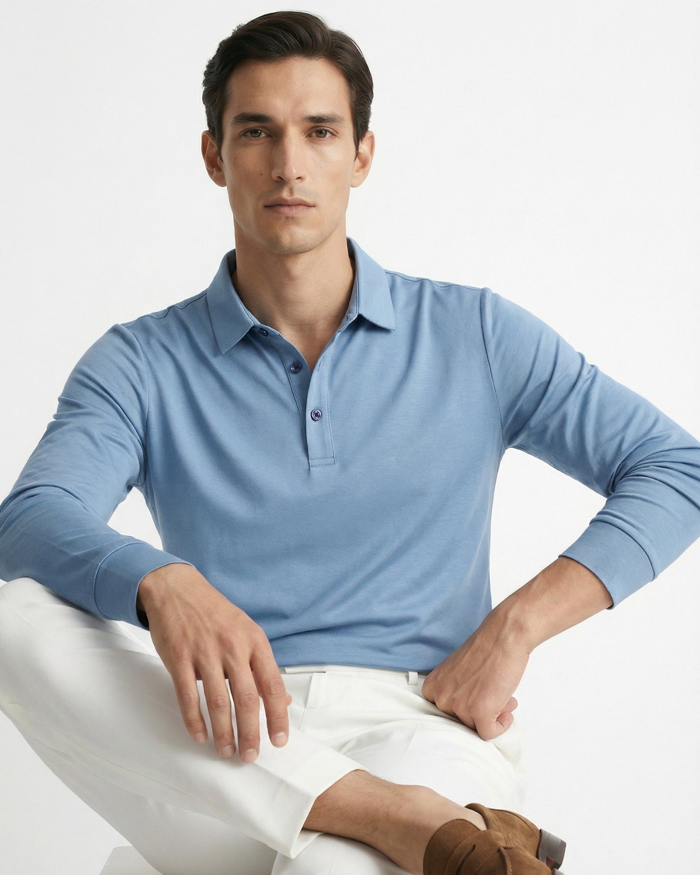 High-End Double Mercerized Cotton Silk Long-Sleeve Polo Shirt