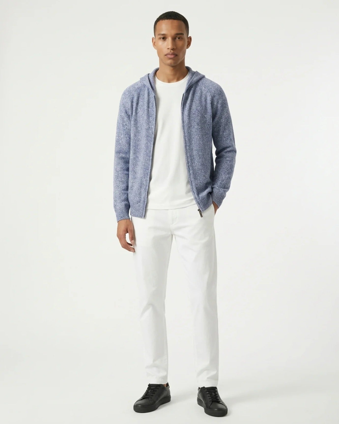 Cárdigan de punto con capucha y cremallera de lana y cachemira de Milán