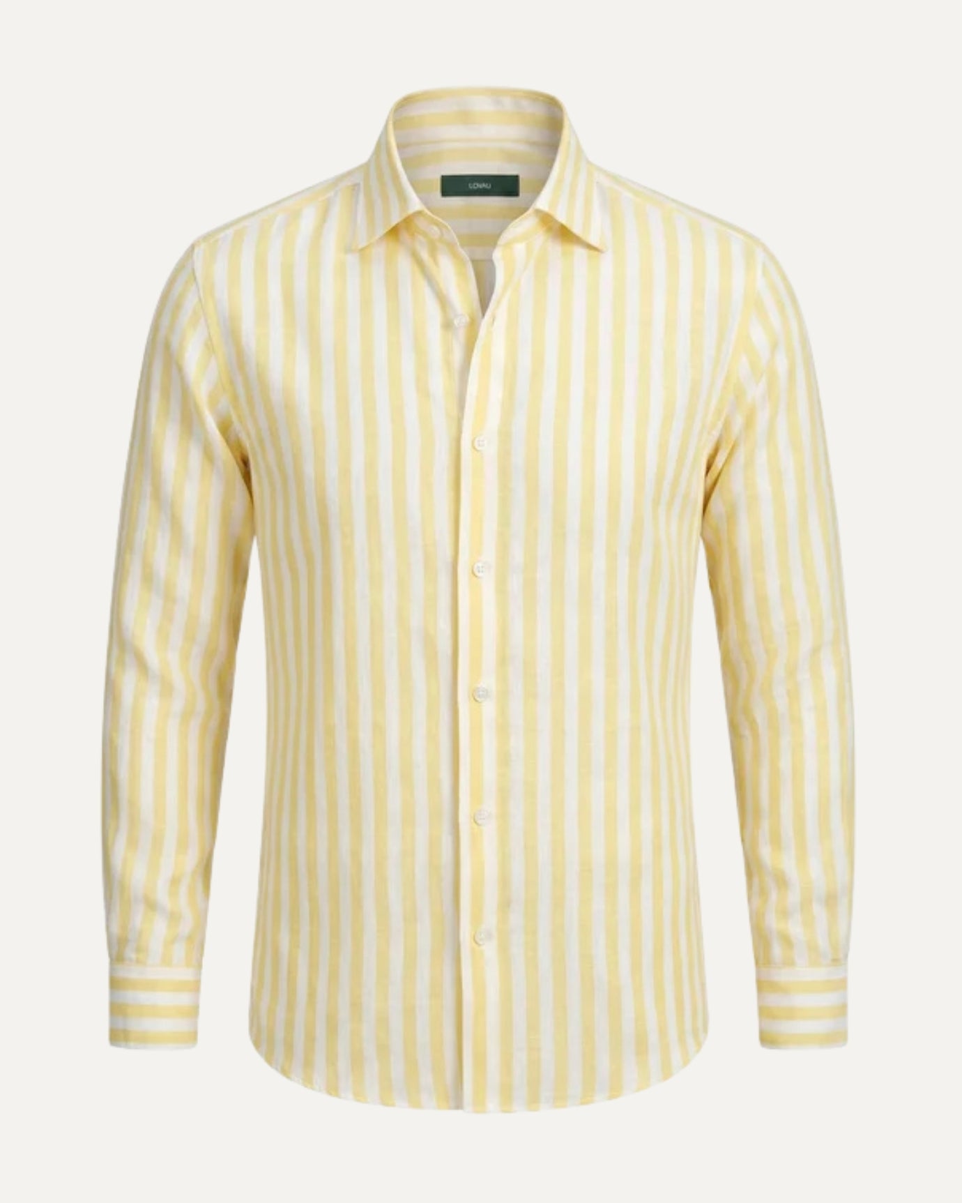Striped linen shirt with V neck detail and refined tailored classic fit