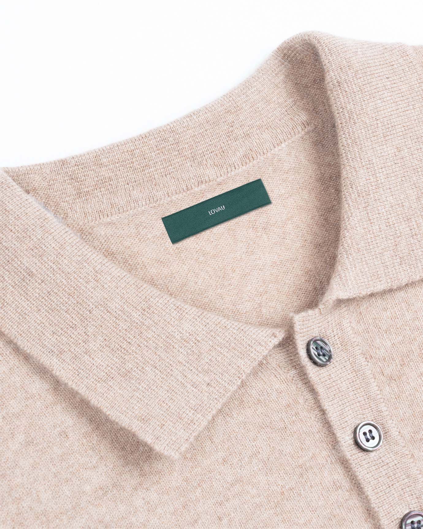 Long sleeve cashmere polo shirt in classic camel color