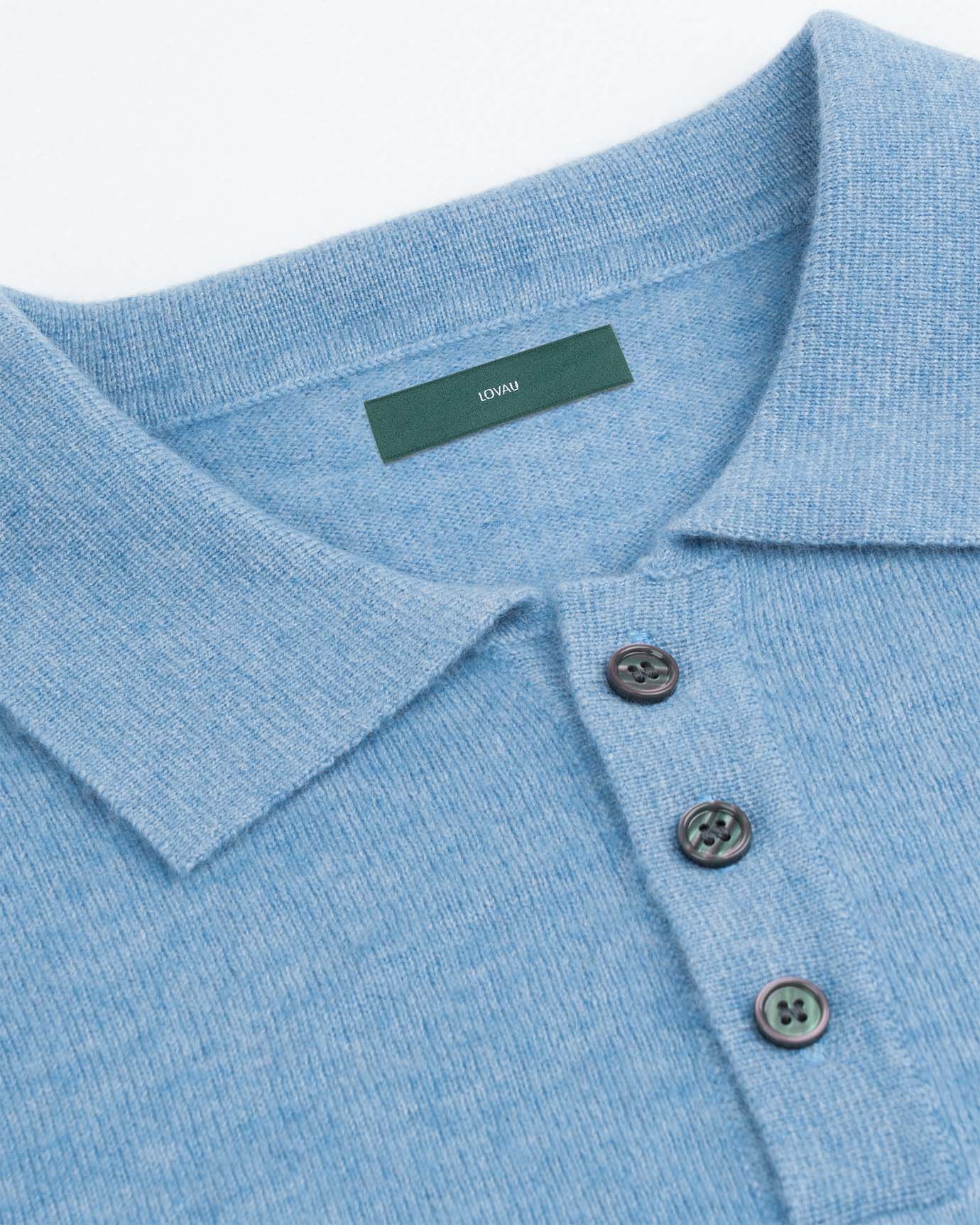 Slim-fit polo in fine sky blue cashmere wool