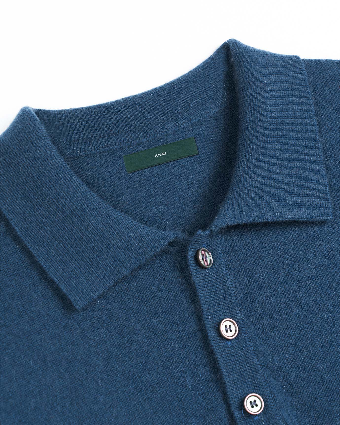 Sophisticated long sleeve polo in deep Lauren blue cashmere