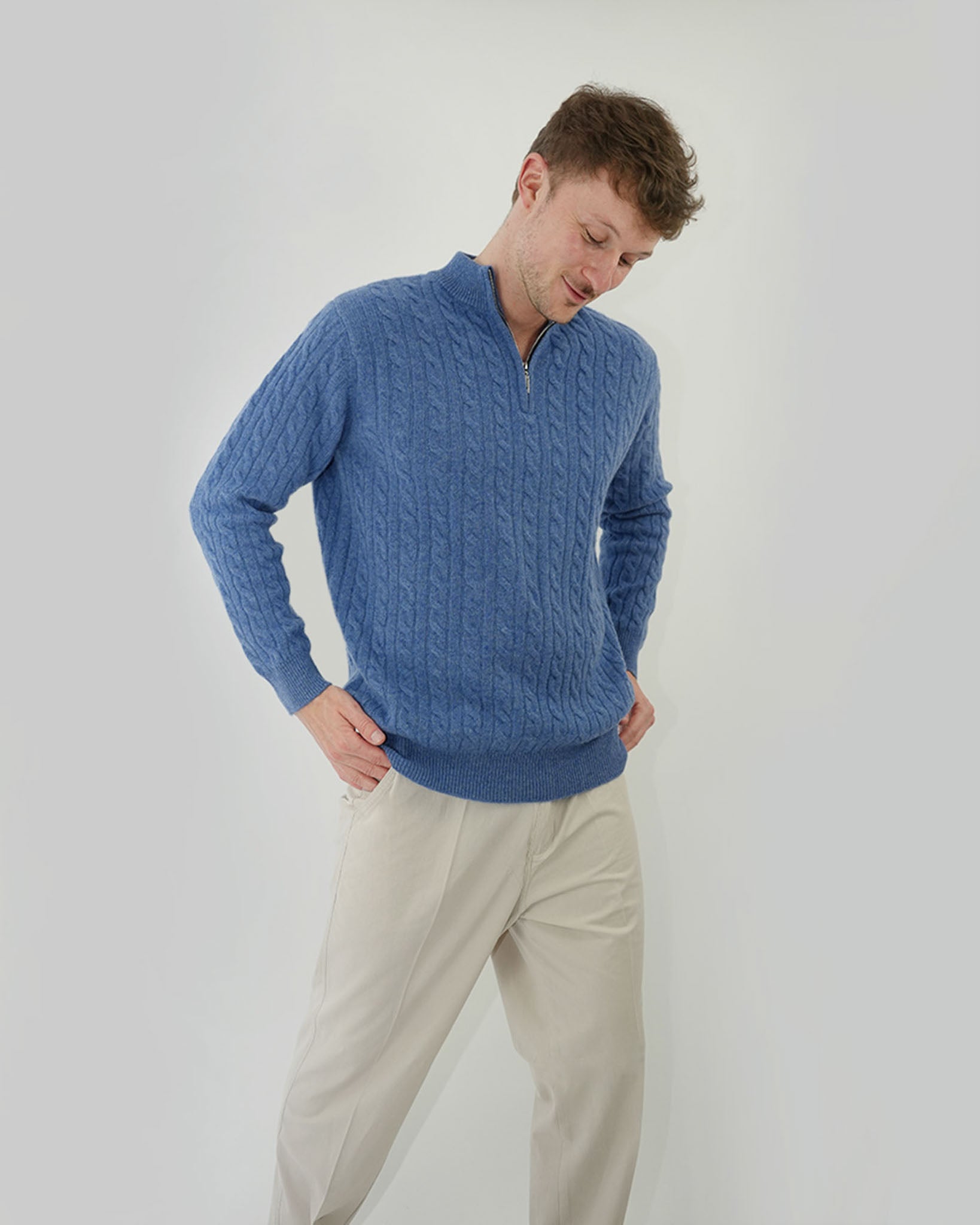 Man wearing a blue sweater