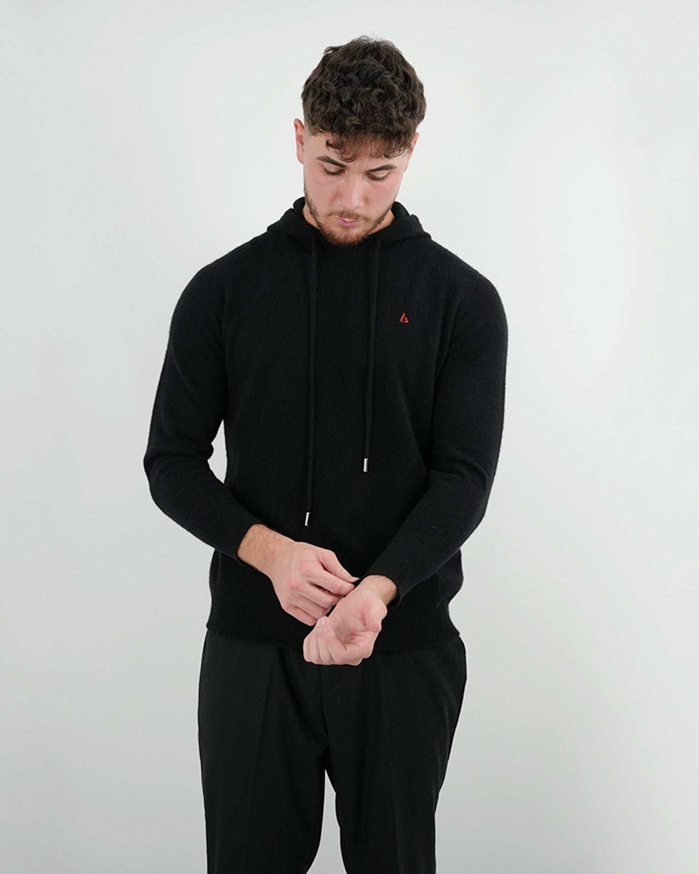 Lovau x Cashmere black hoodie with bold red logo