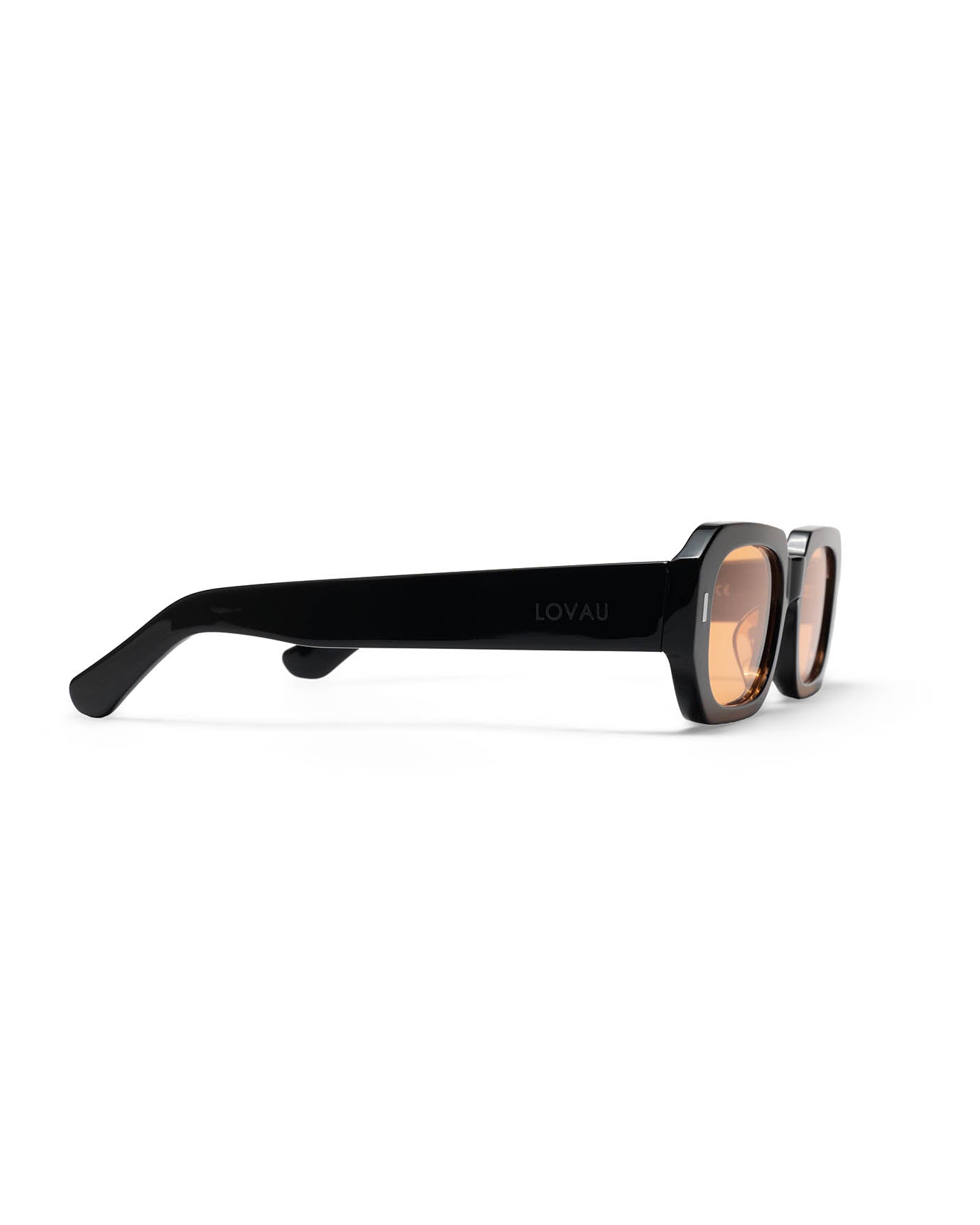 Retro Black Amber Rectangular Sunglasses