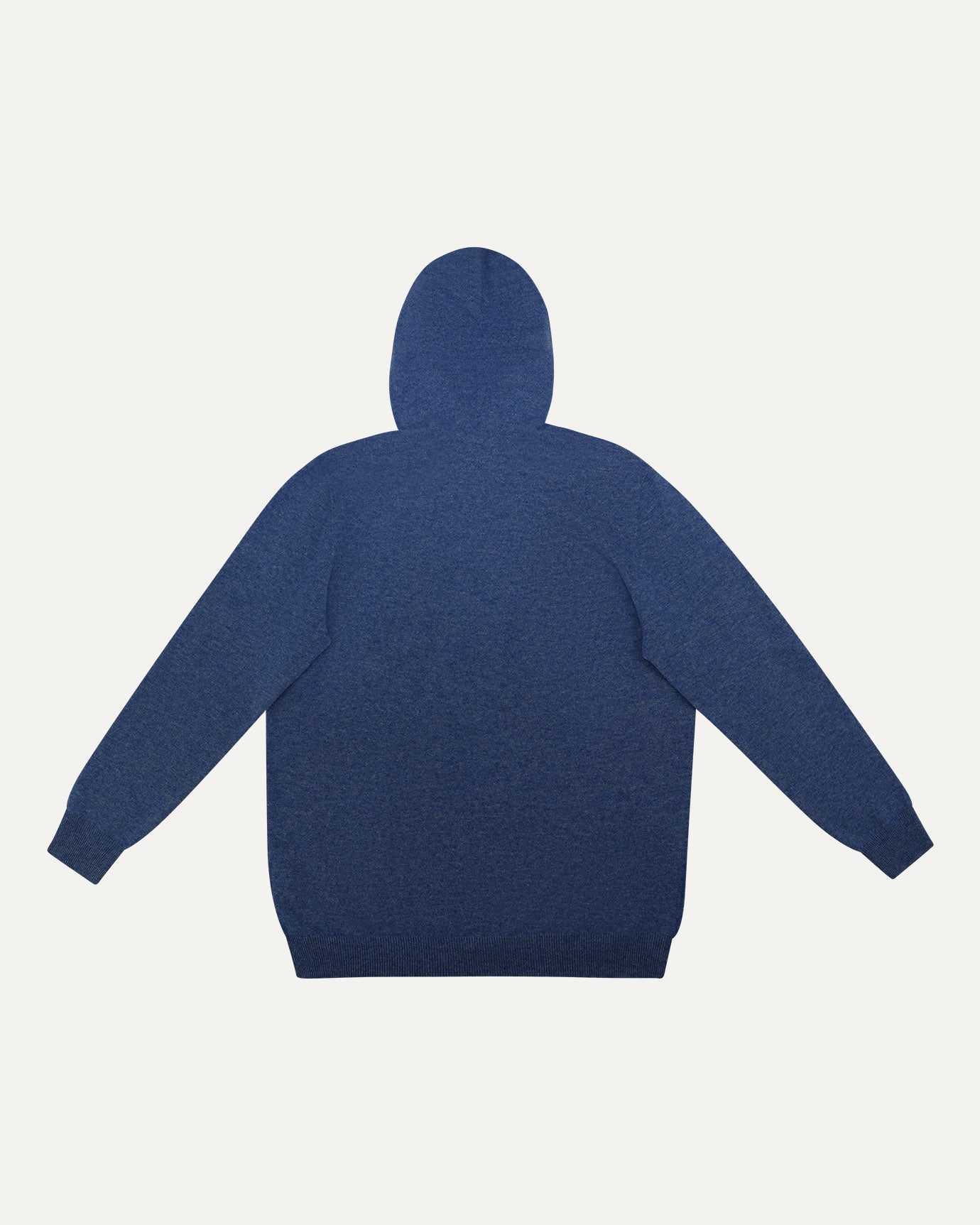 Back view of Lovau Cashmere Hoodie featuring vibrant blue and white flower logo design