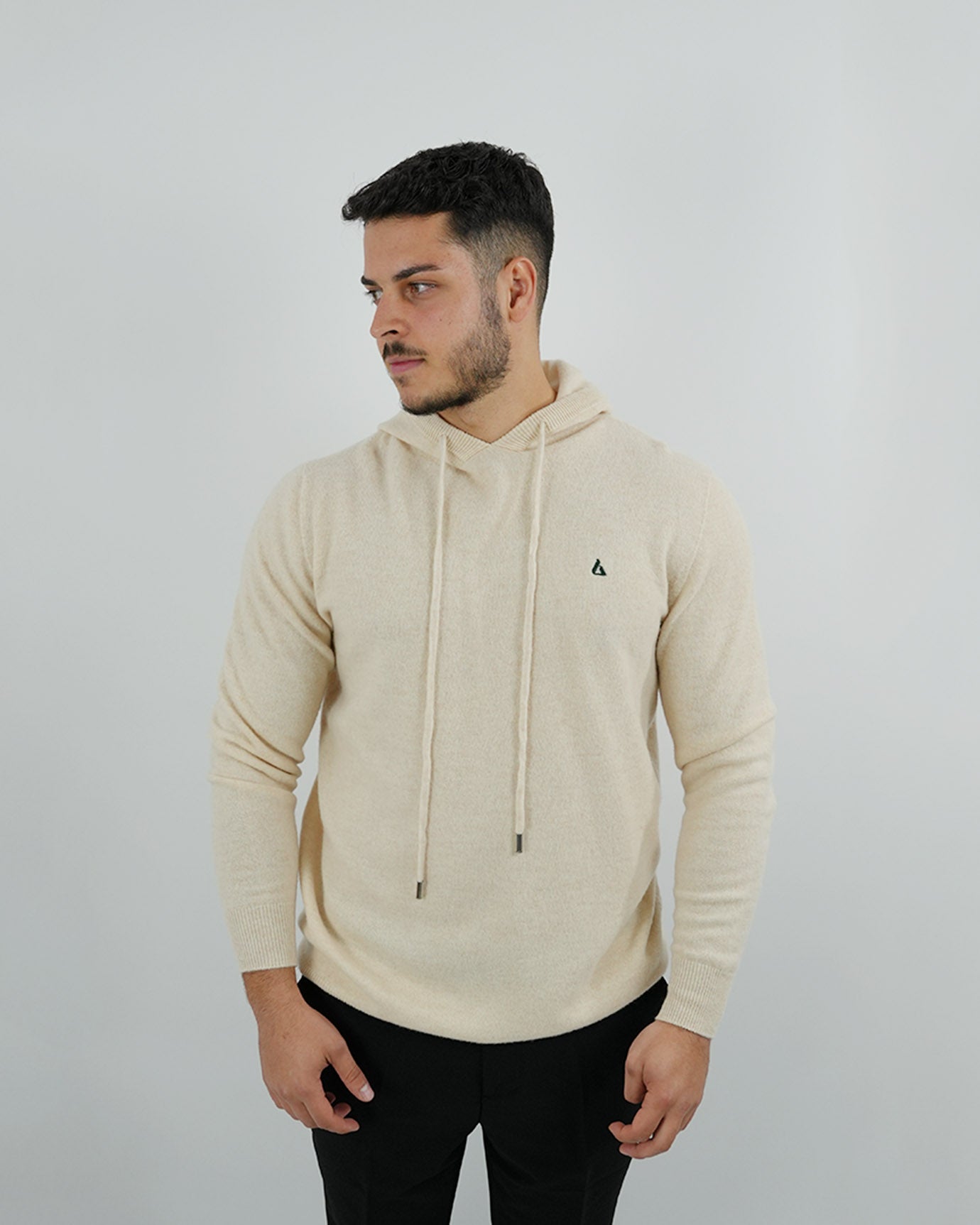 Designer beige hoodie in soft wool blend – Classy edition