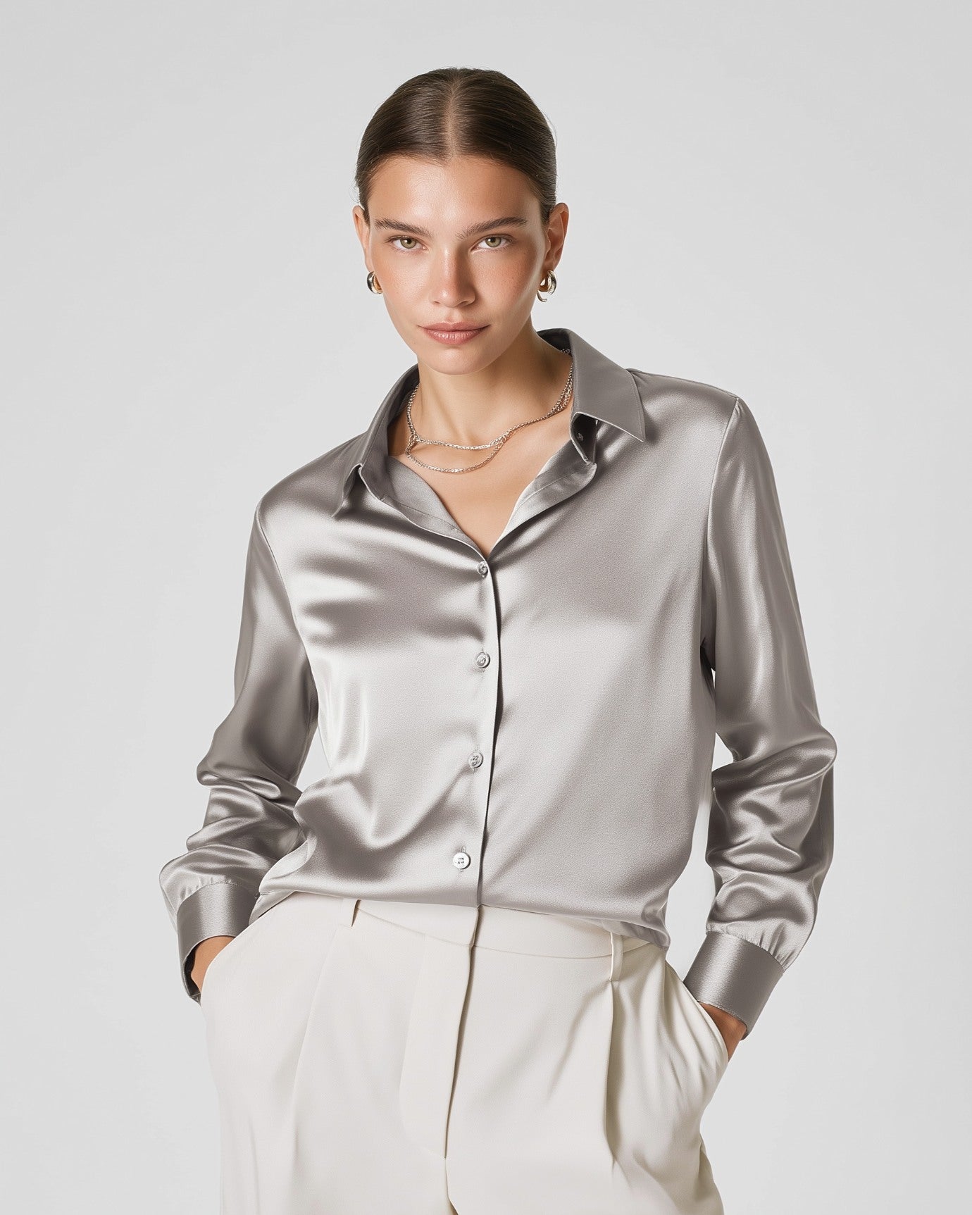 Premium Mulberry Silk Shirt Woman Heavyweight Satin Silk