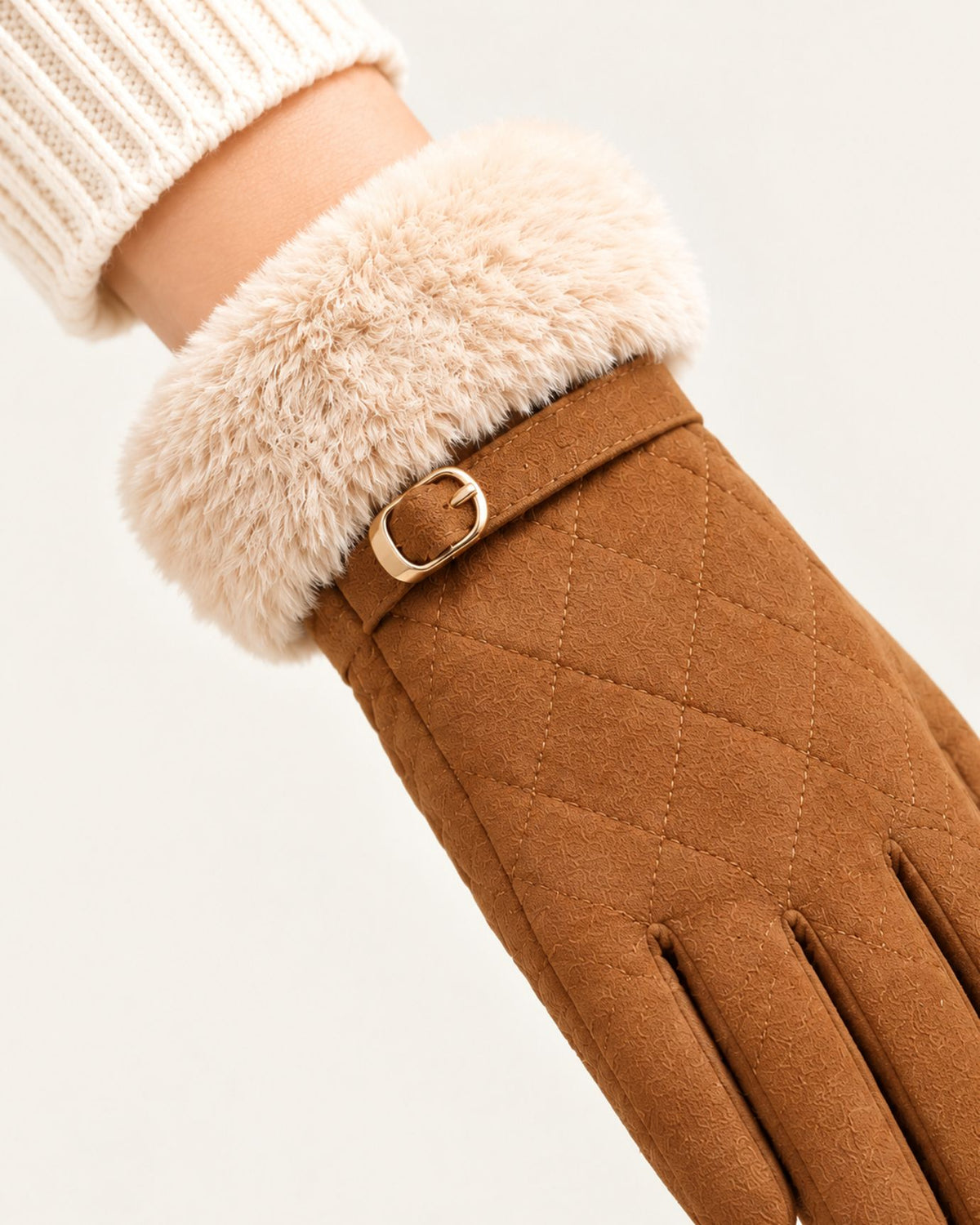 Divina Belt Buckle Plush Velvet Gloves