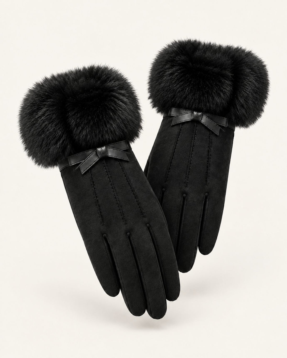 Divina Three-Rib Bow Plush Velvet Gloves
