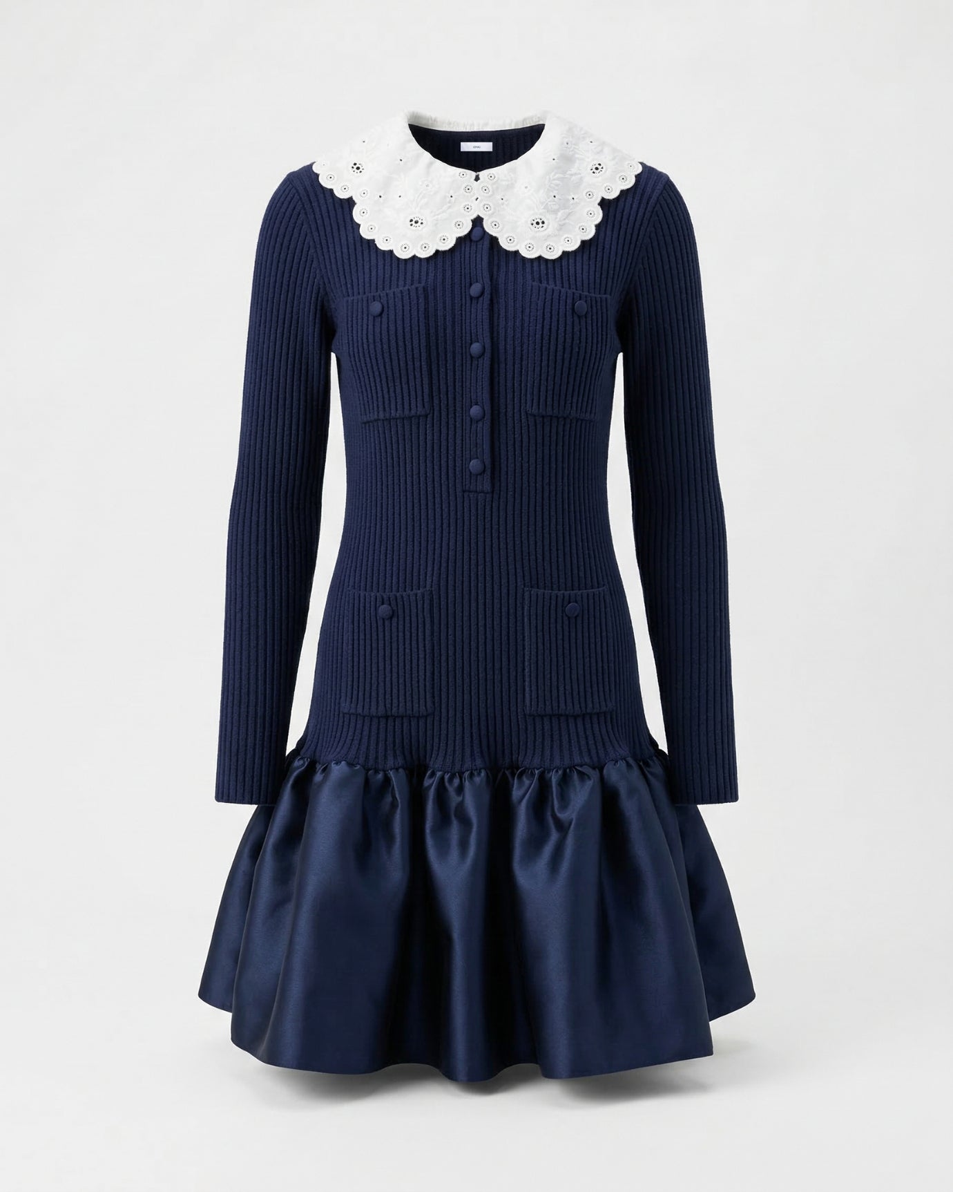 Candie Knit Dress Embroidered Lapel Ruffled Skirt