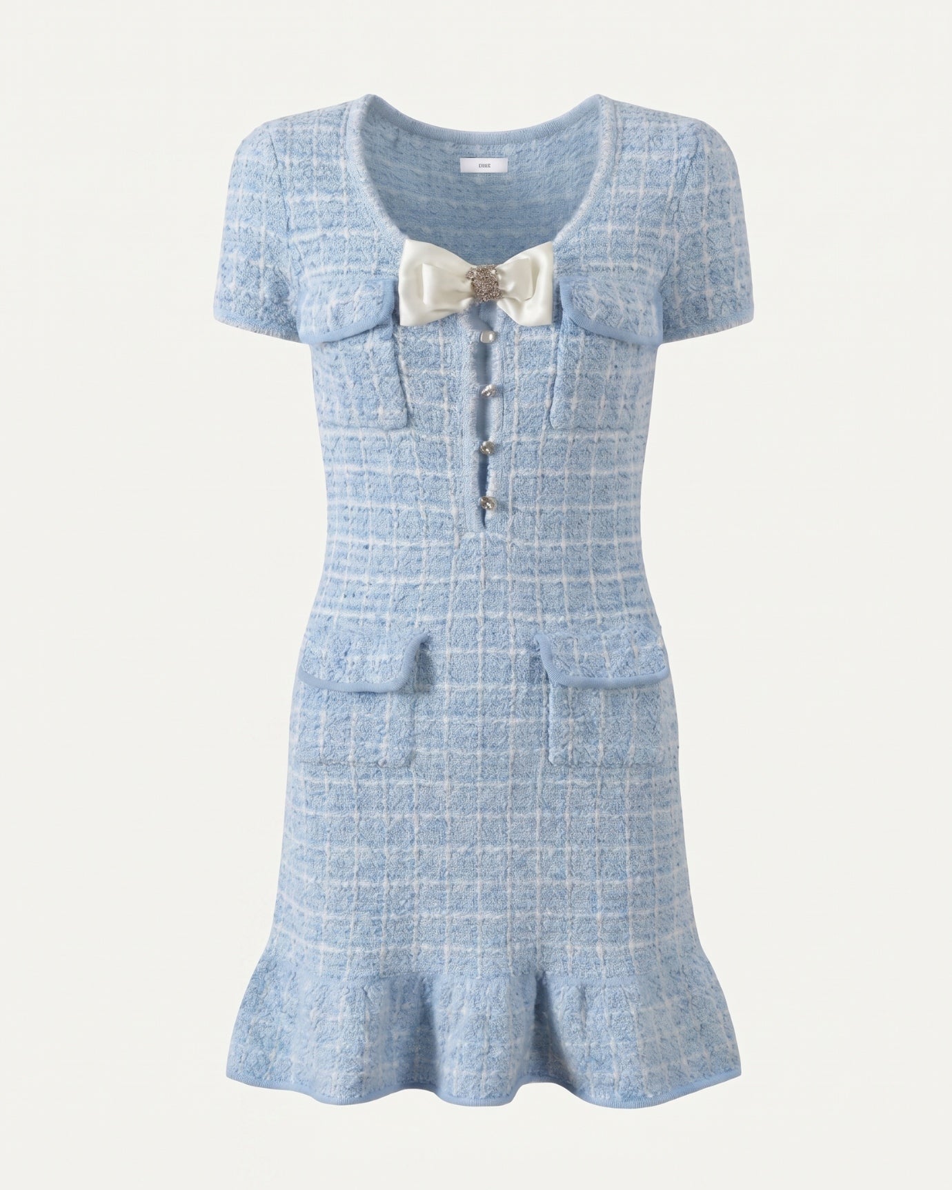 Socialite Kurzärmeliges, gerafftes blaues Kleid
