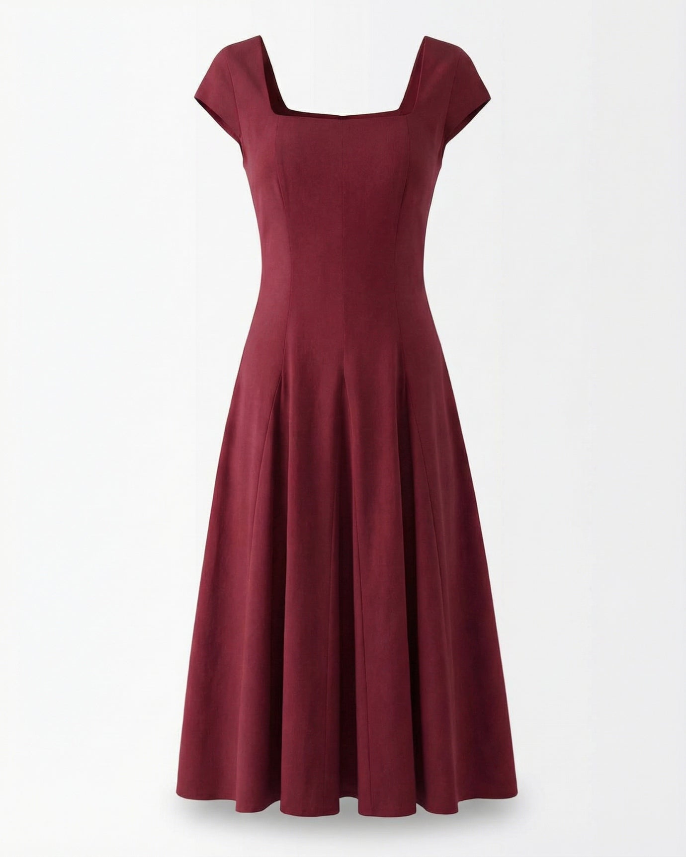 evening dresses cavendish square Olivia Classic Square Neck Waist-Tie Mid-Length Dress, Claret / L